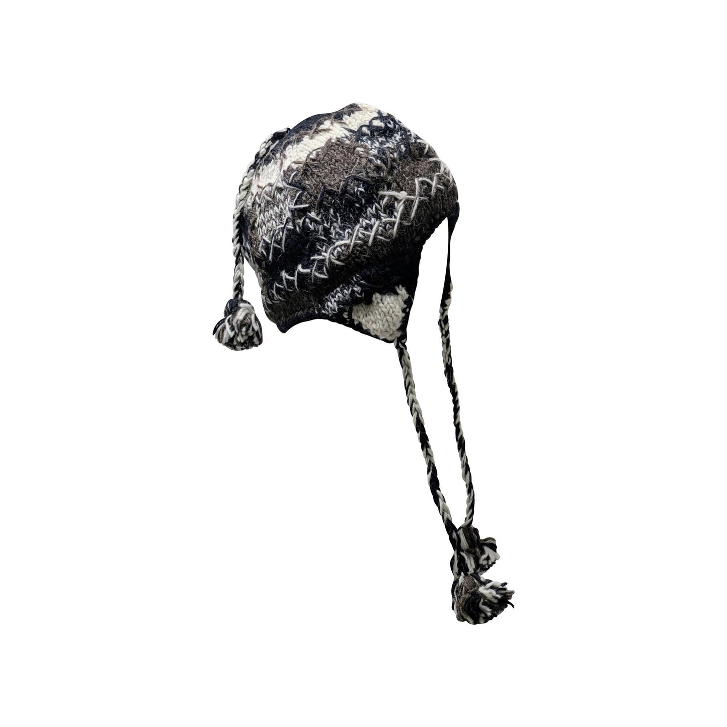 Hand Knit Wool Hat: Unisex Fleece Lined Winter Bobble Tassel - P83
