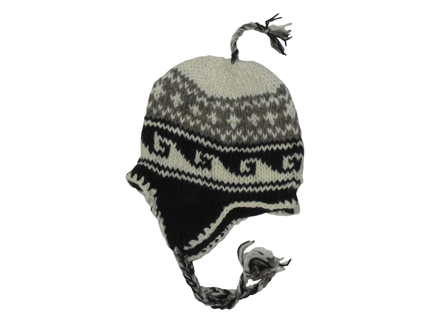Hand Knit Wool Winter Hat: Fleece Lined, Boho Tassel - GREY 5