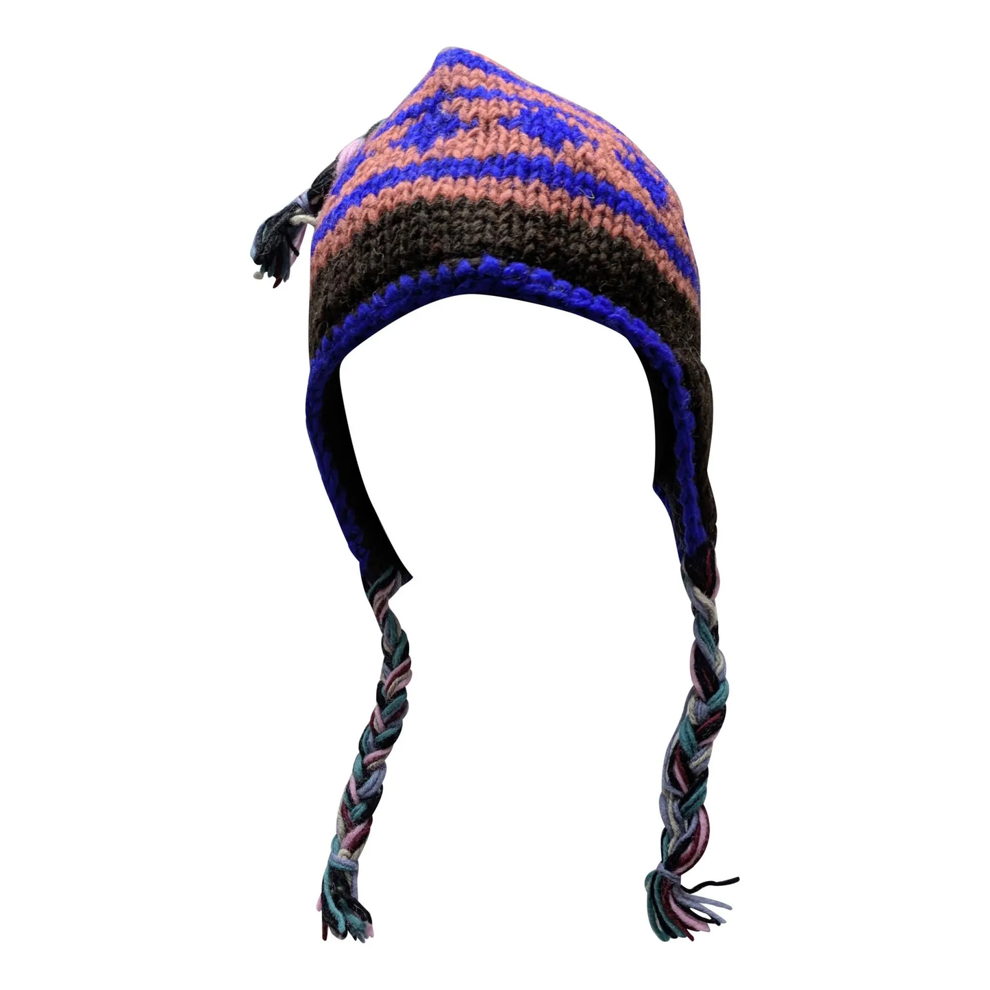 Hand Knit Wool Winter Hat: Fleece Lined, Boho Tassel - P61