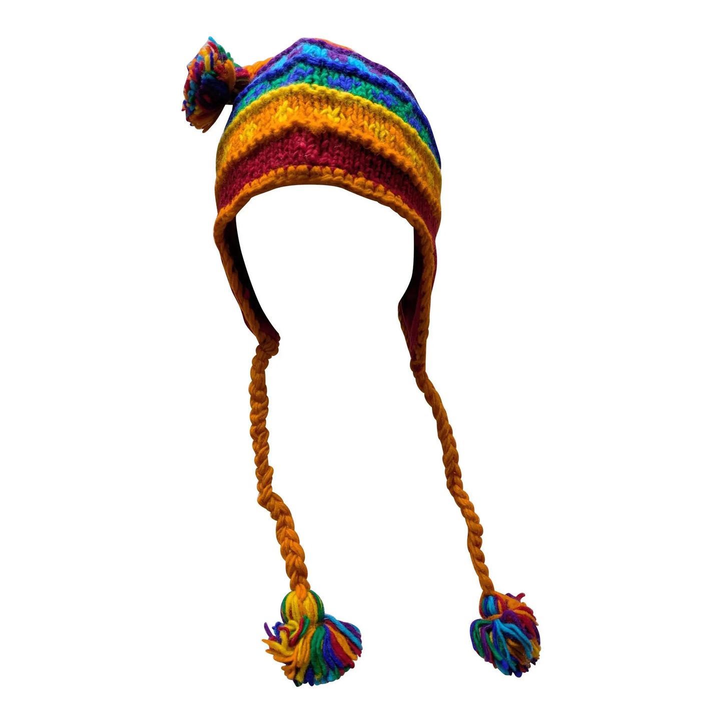 Hand Knit Wool Winter Hat: Fleece Lined, Boho Tassel - P109