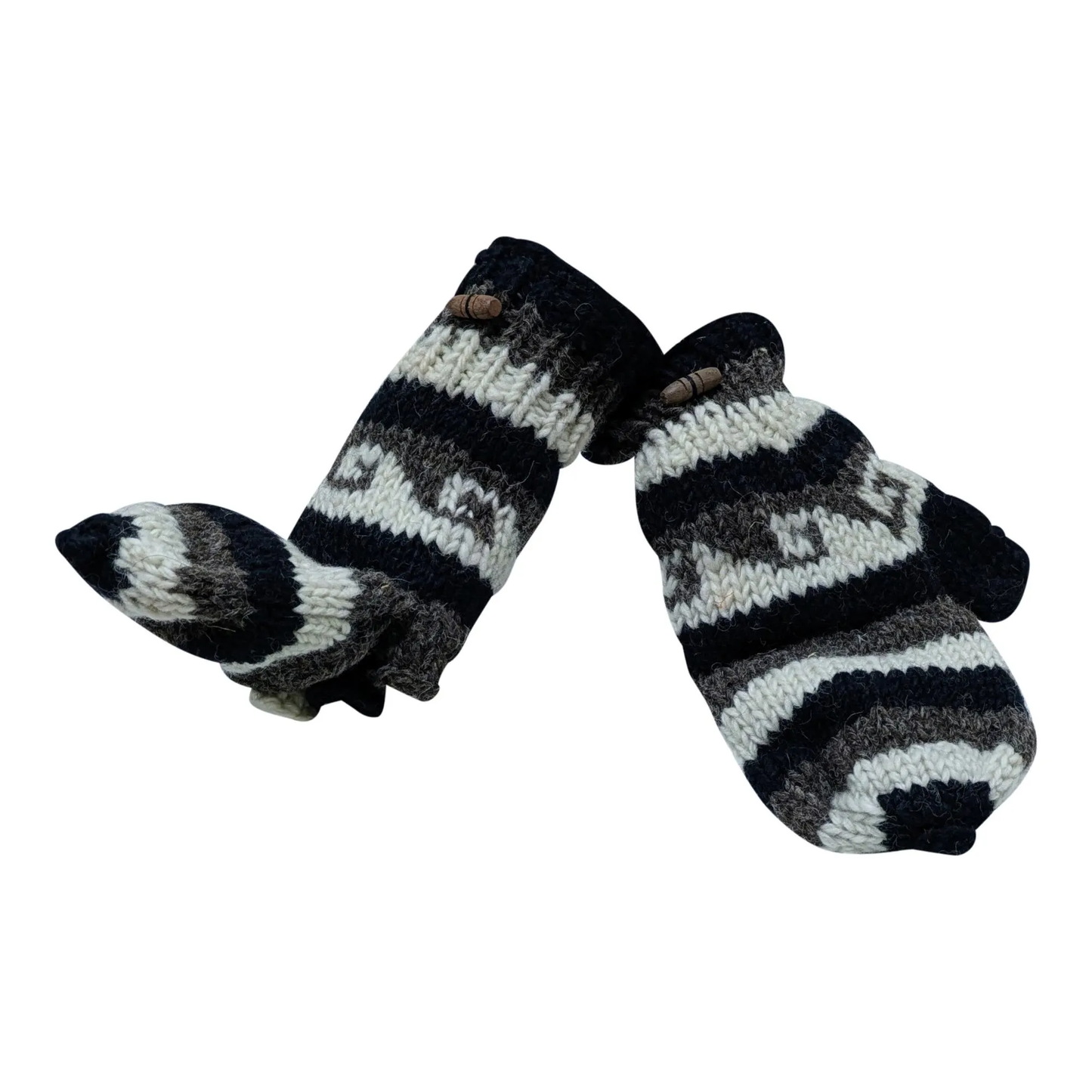 100% Wool Gloves Winter Knit boho Unisex Mittens Fleece Lining Warm Cosy P23