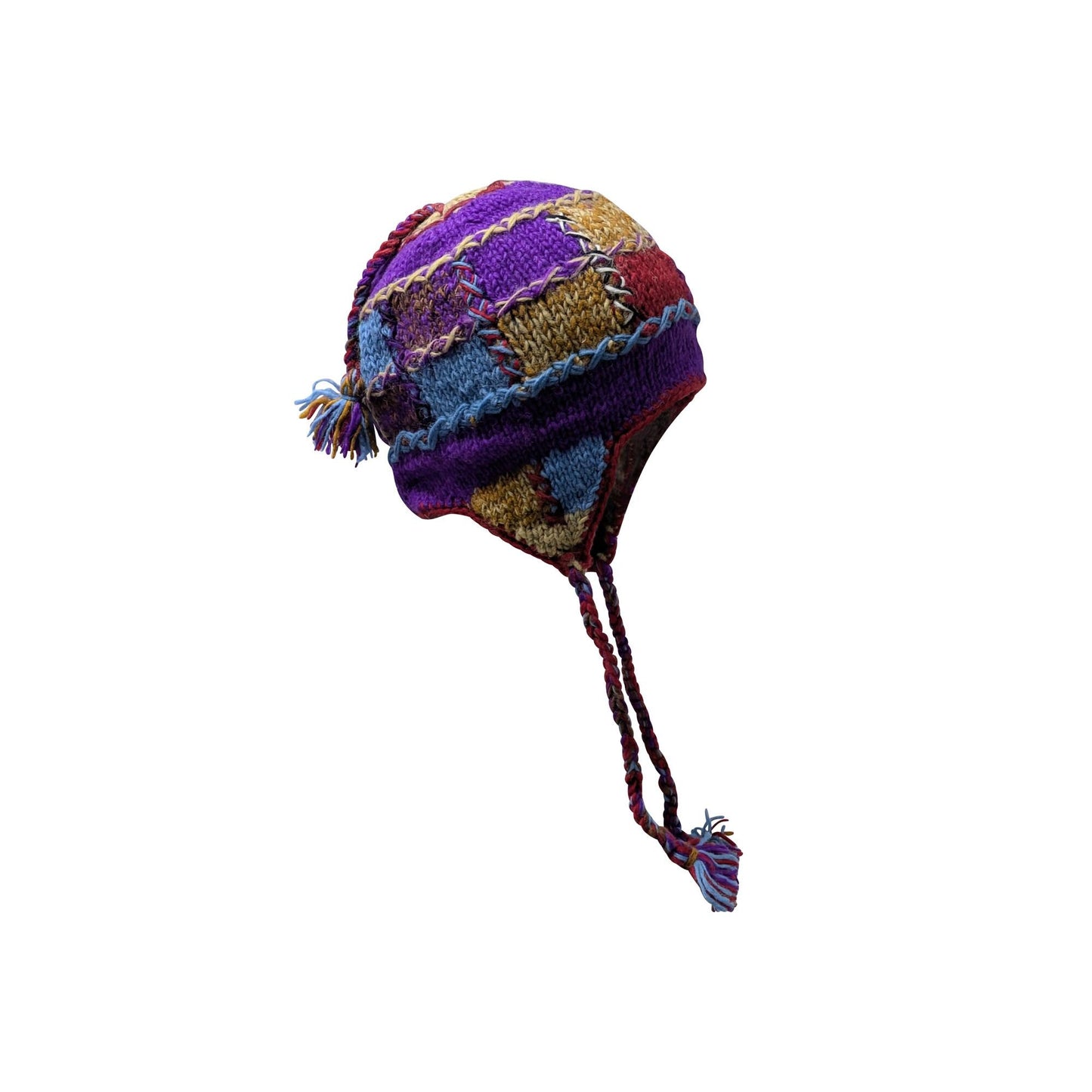 Hand Knit Wool Hat: Unisex Fleece Lined Winter Bobble Tassel - P70