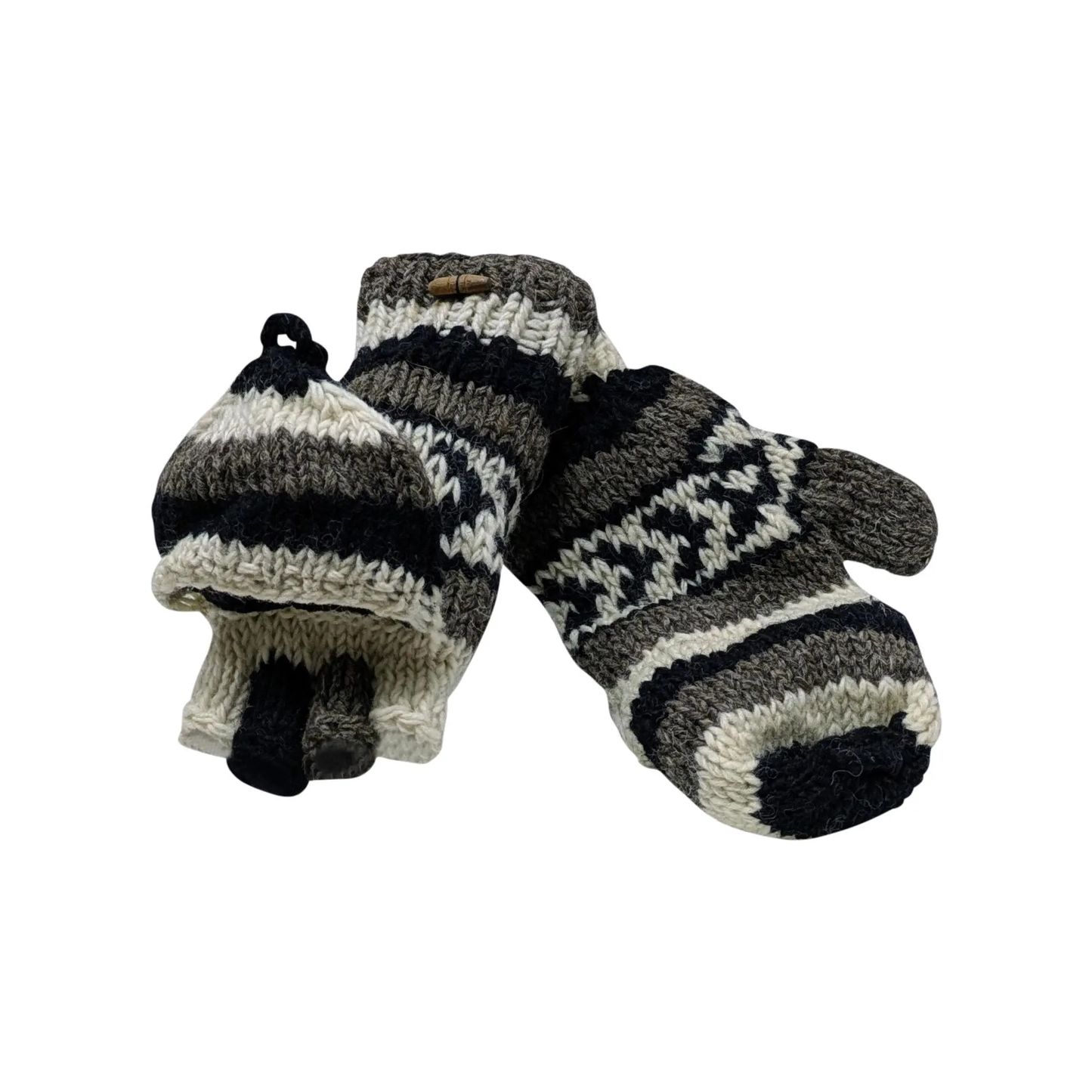 100% Wool Gloves Winter Knit boho Unisex Mittens Fleece Lining Warm Cosy P27