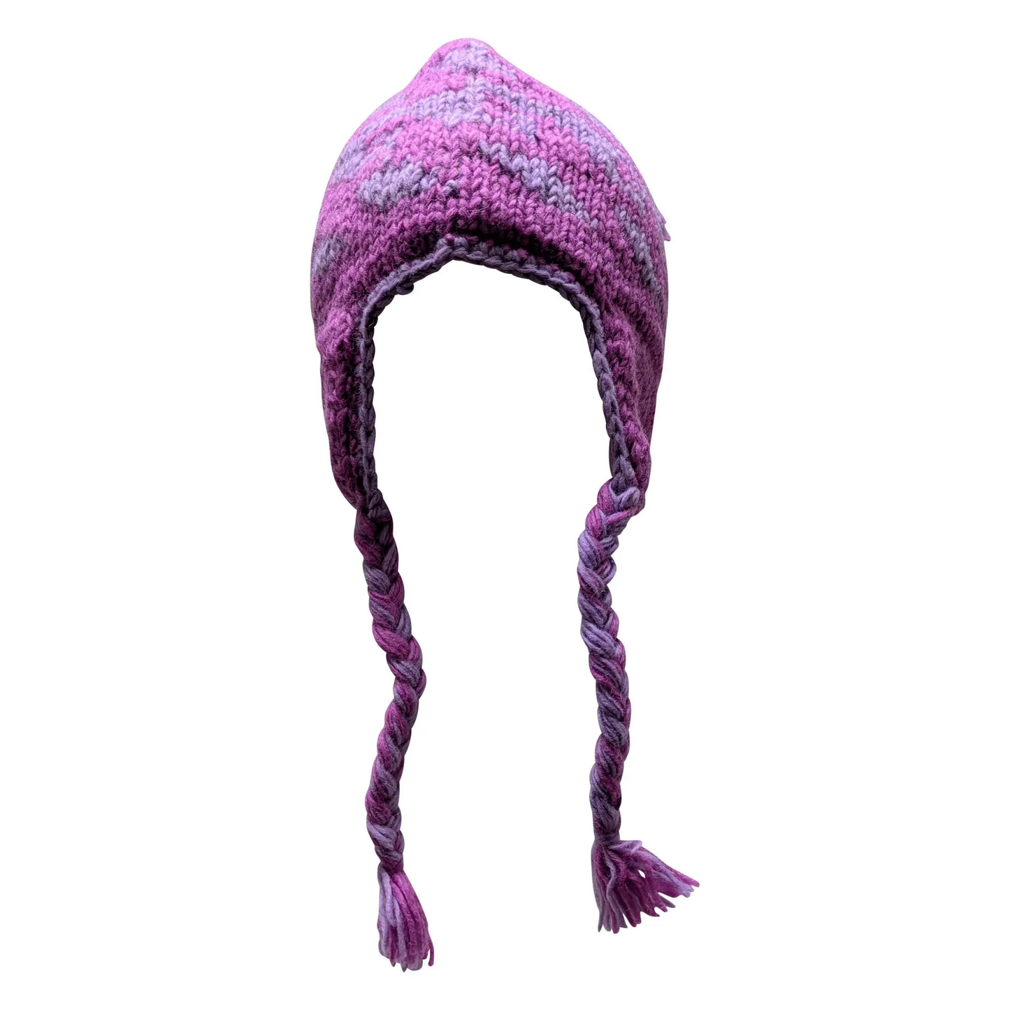Hand Knit Wool Winter Hat: Fleece Lined, Boho Tassel - P5