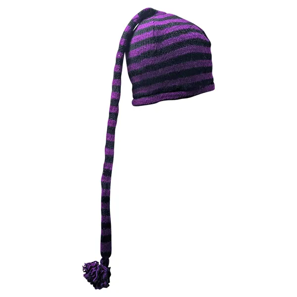 Handmade Wool Knit Beanie: Striped Boho Tassel Winter Cap P3
