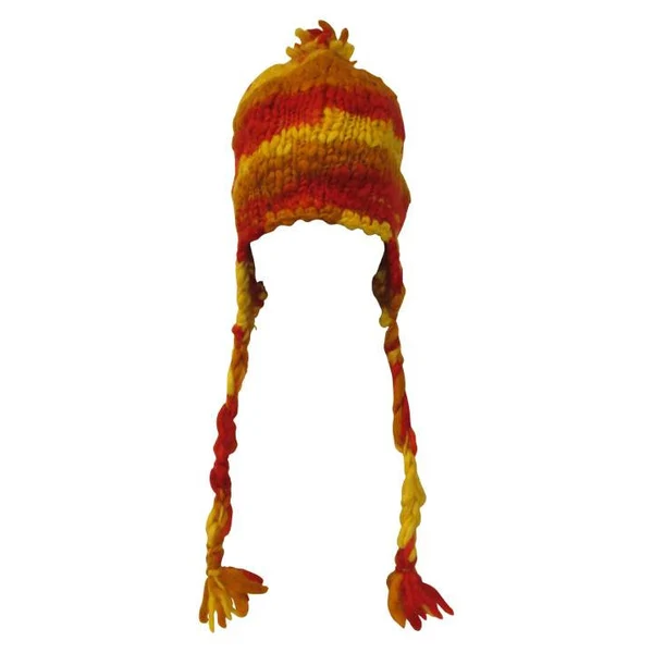 Hand Knit Wool Bobble Hat: Fleece Lined Striped Winter Cap -