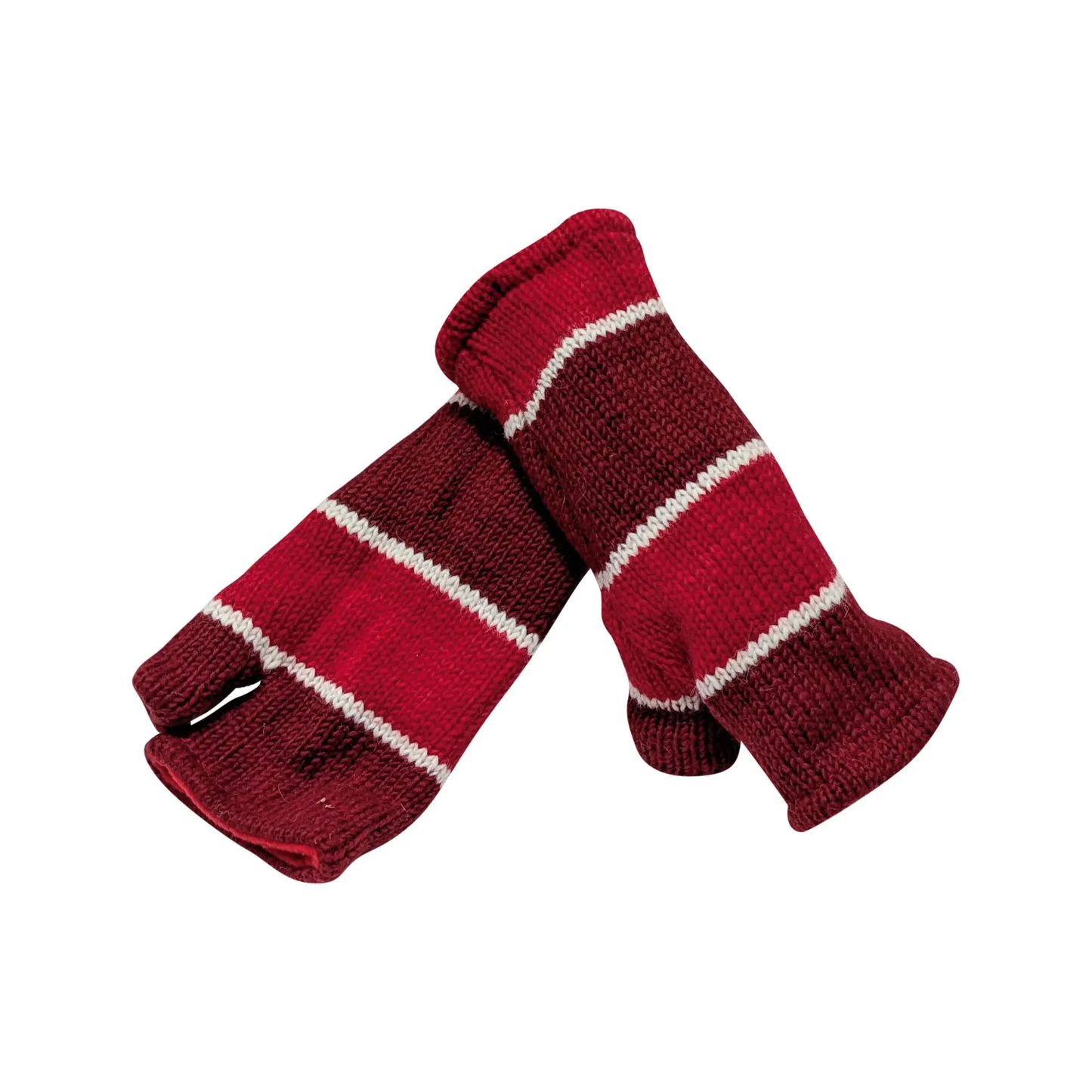 Handmade Knit Handwarmers 100% Wool Winter Striped Fingerless Fleece Lined Gloves One Size P5
