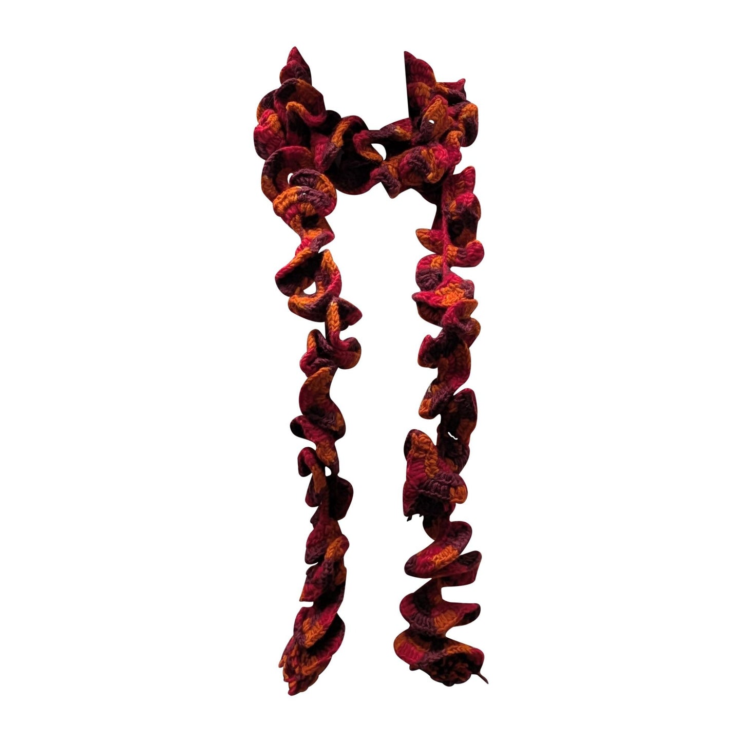Hand Knitted Two-Toned Spiral scarf 100% Wool - Red & Orange P2