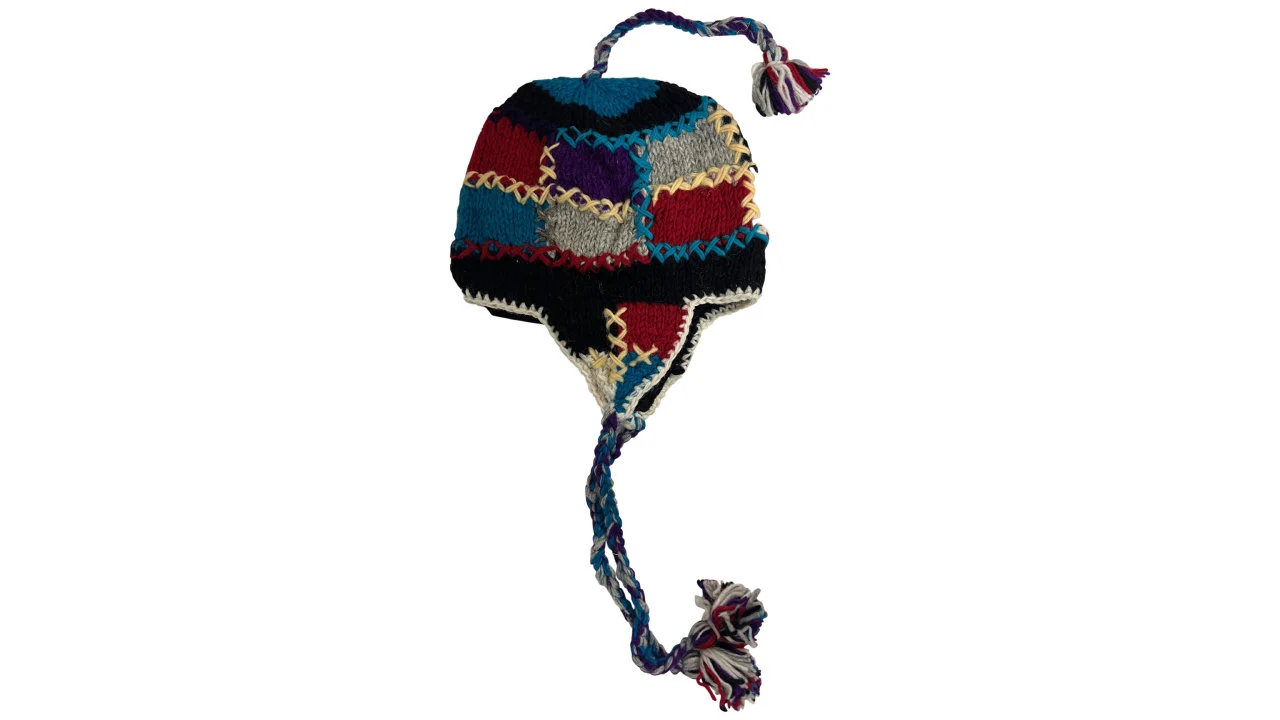 Hand Knit Wool Hat, Boho Tassel Fleece Lined Winter Hat - P119