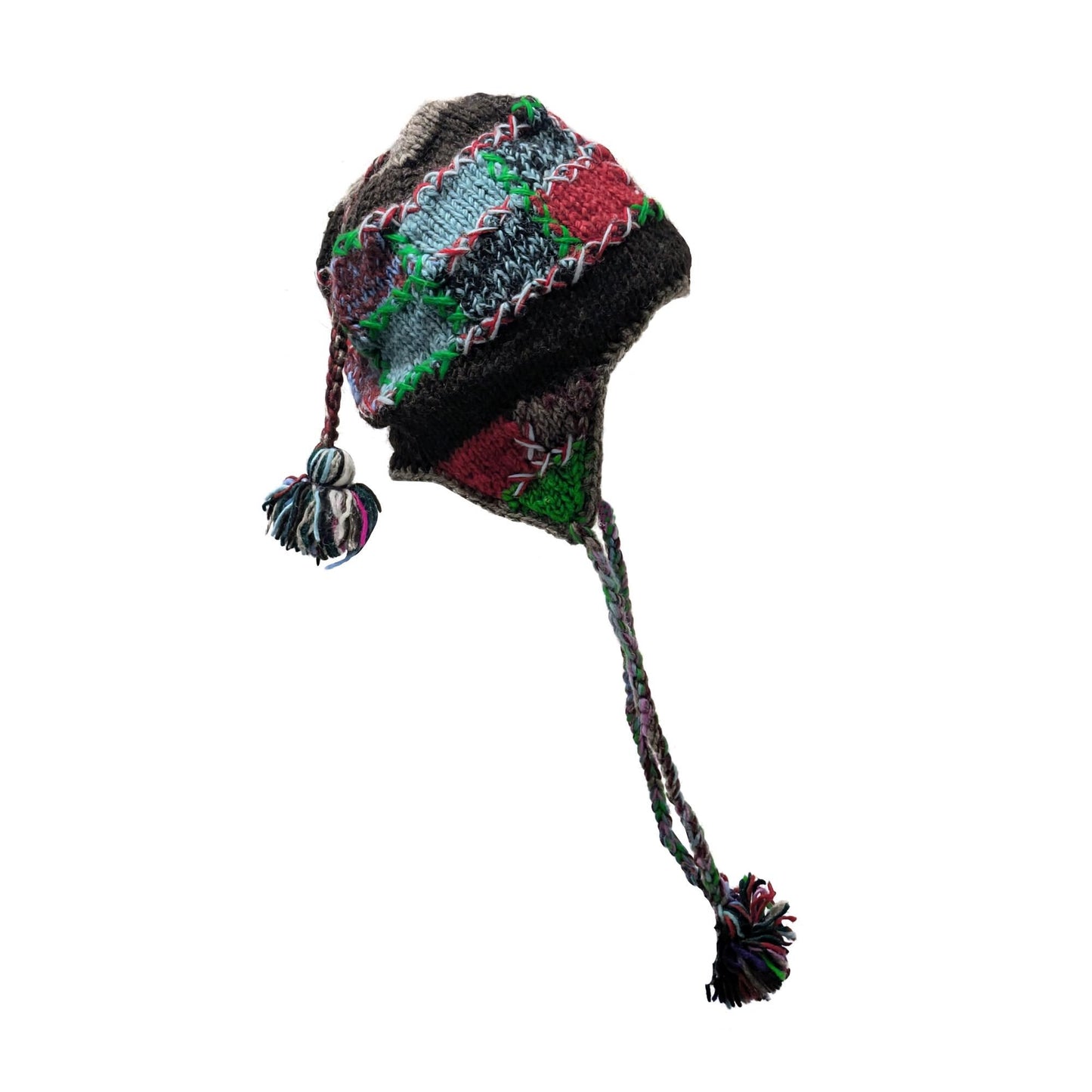 Hand Knit Wool Hat: Unisex Fleece Lined Winter Bobble Tassel - P89