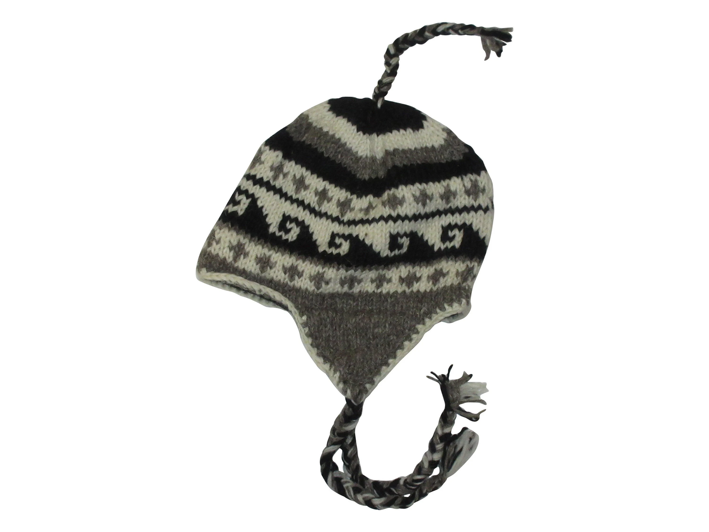 Hand Knit Wool Winter Hat: Fleece Lined, Boho Tassel - GREY 4