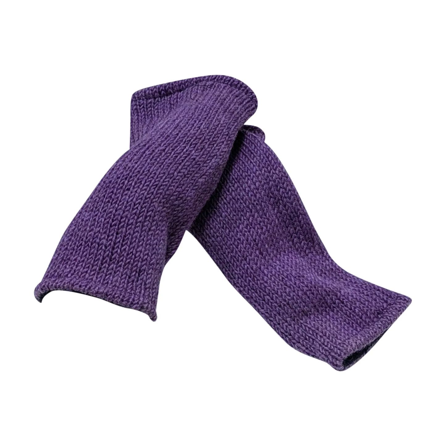 Handmade Knit Wool Fingerless Gloves: Purple Fleece Lined Hand Warmers