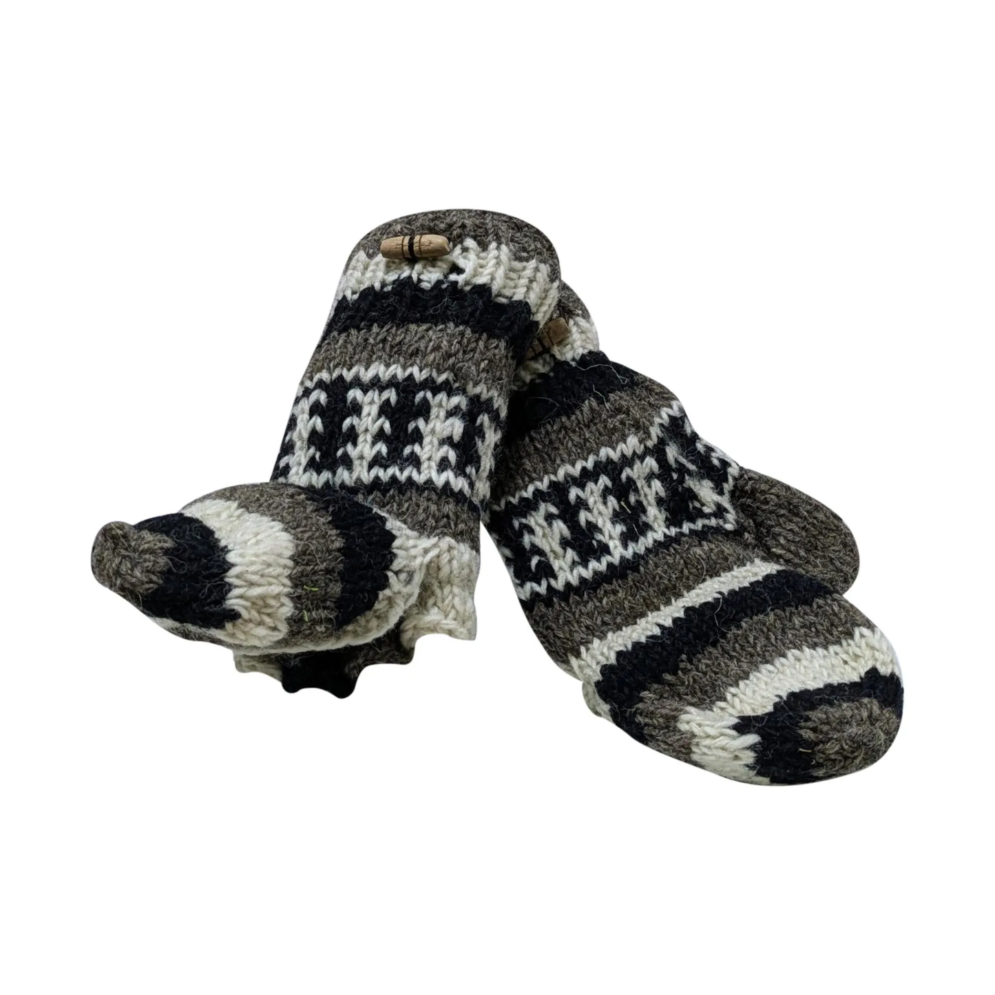 100% Wool Gloves Winter Knit boho Unisex Mittens Fleece Lining Warm Cosy P24