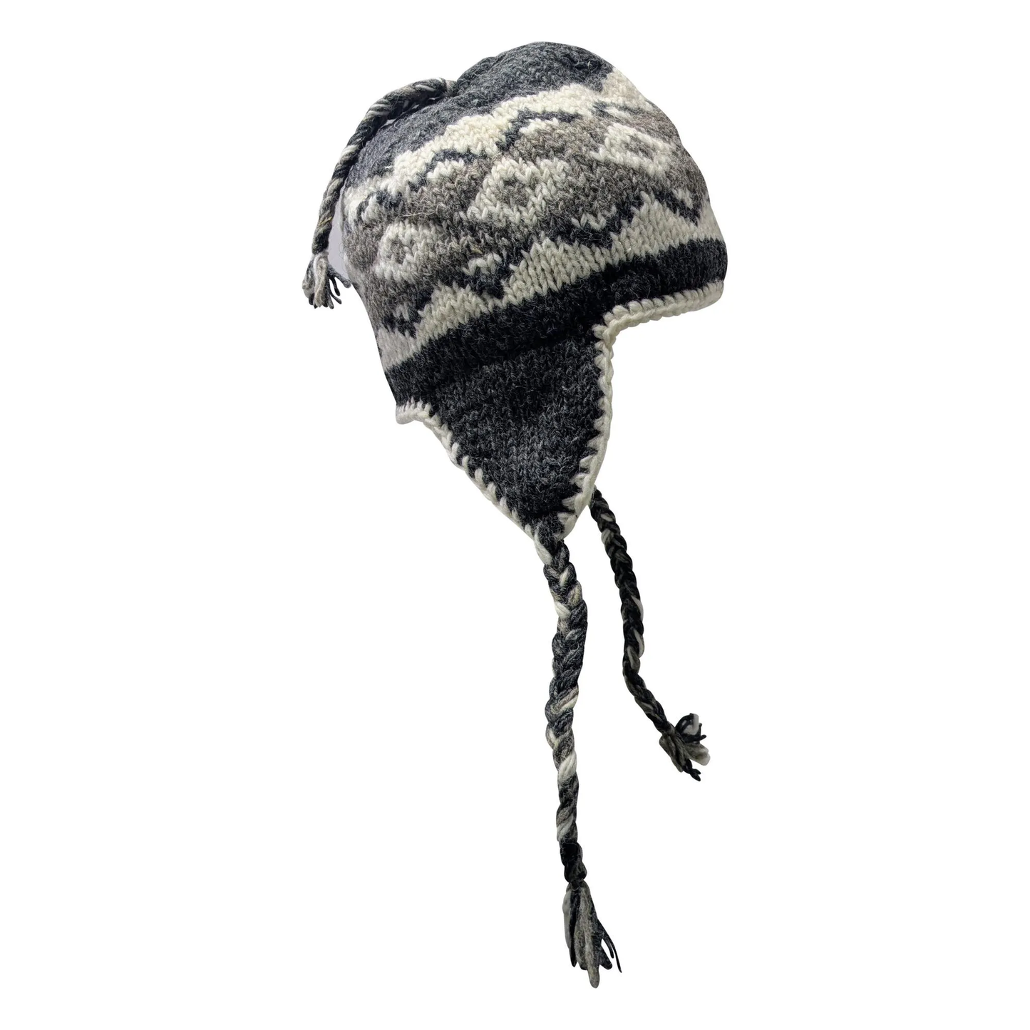 Hand Knit Wool Winter Hat: Fleece Lined, Boho Tassel - P197
