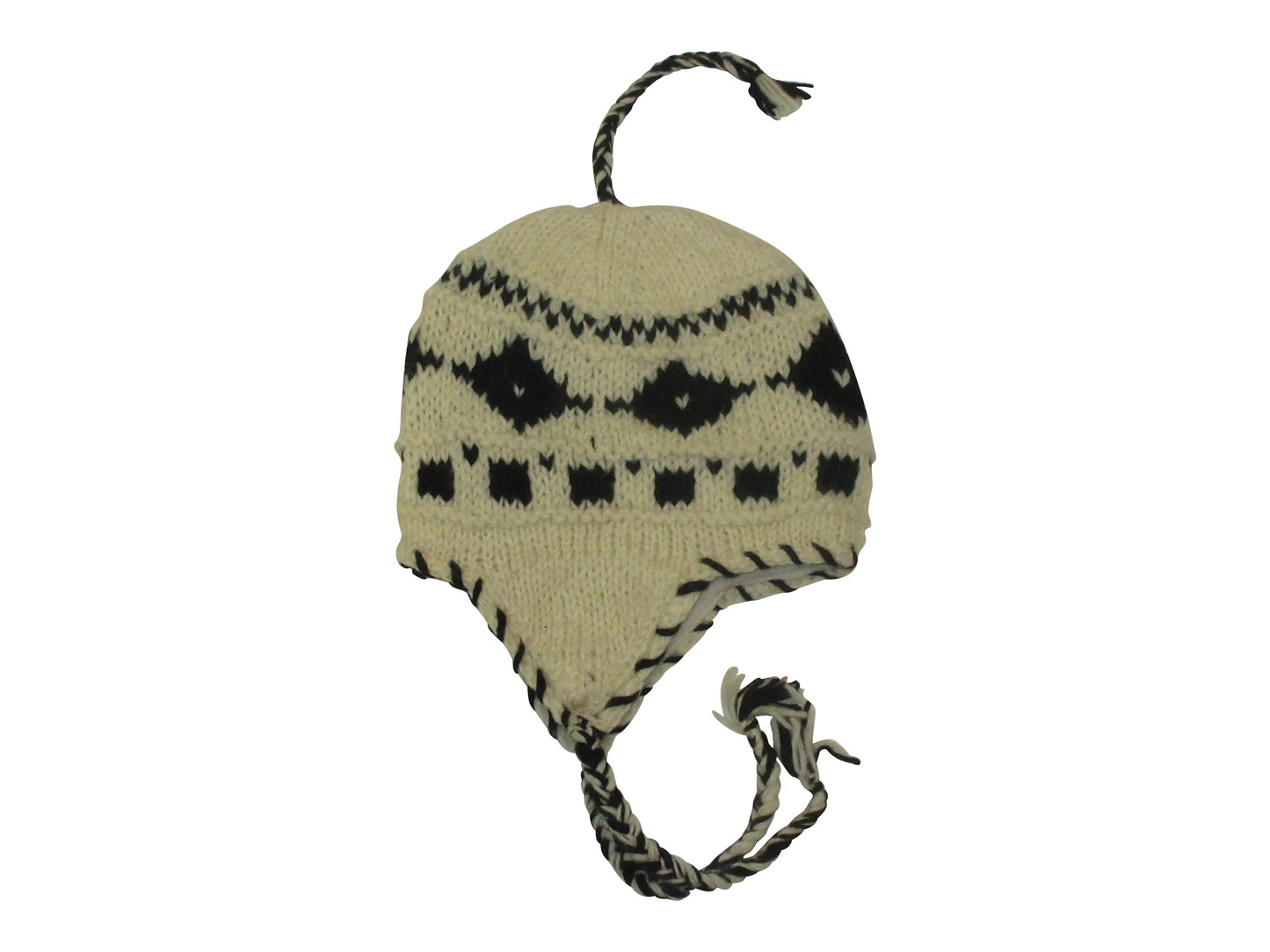 Hand Knit Wool Winter Hat: Fleece Lined, Boho Tassel - P223