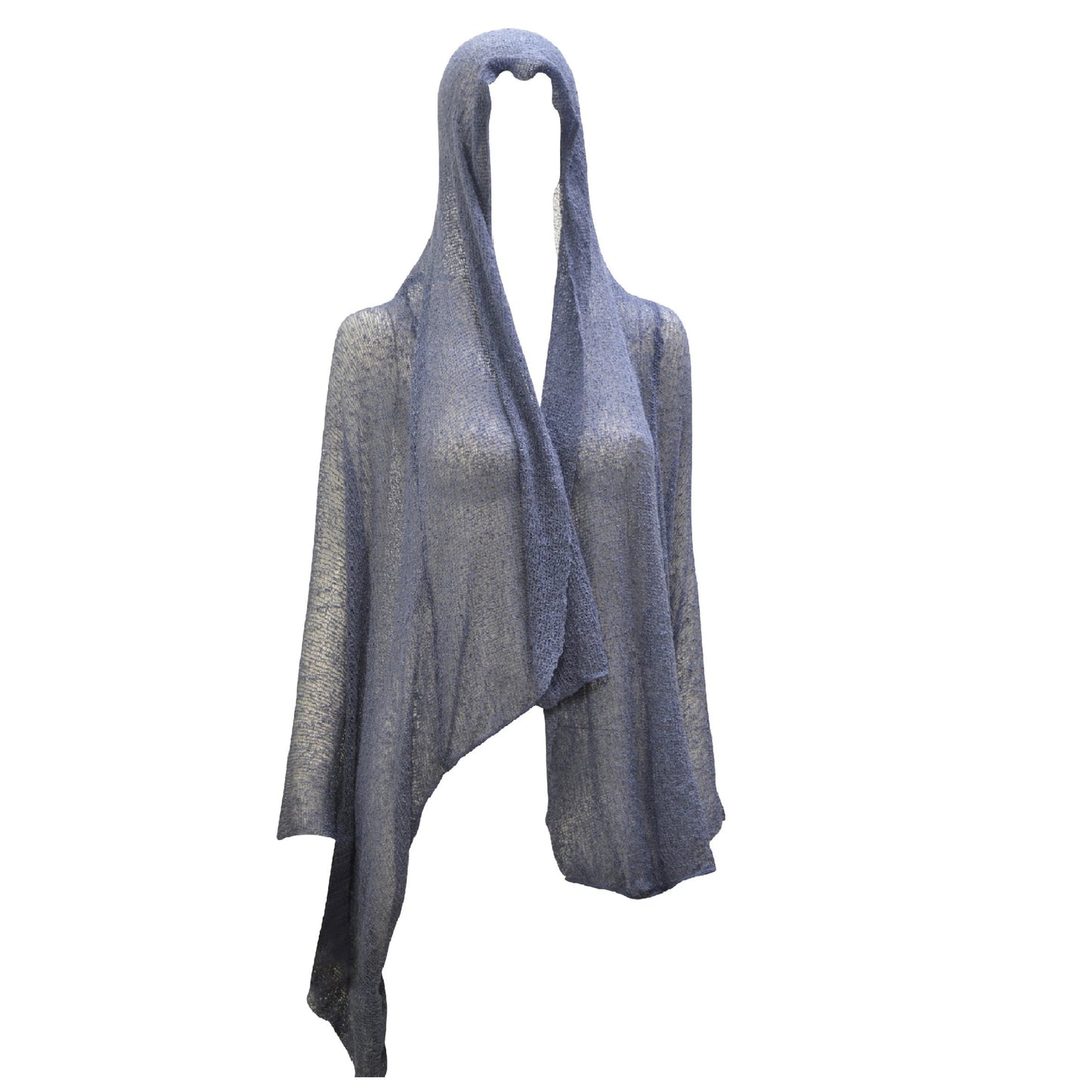 Womens Knit Shrug Boho Crochet Hood Cardigan Long Cover up Top Free Size 14-20 Denim Blue