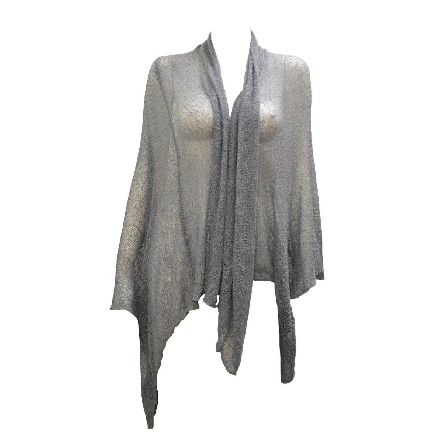 Womens Knit Shrug Boho Crochet Hood Cardigan Long Cover up Top Free Size 14-20 Grey