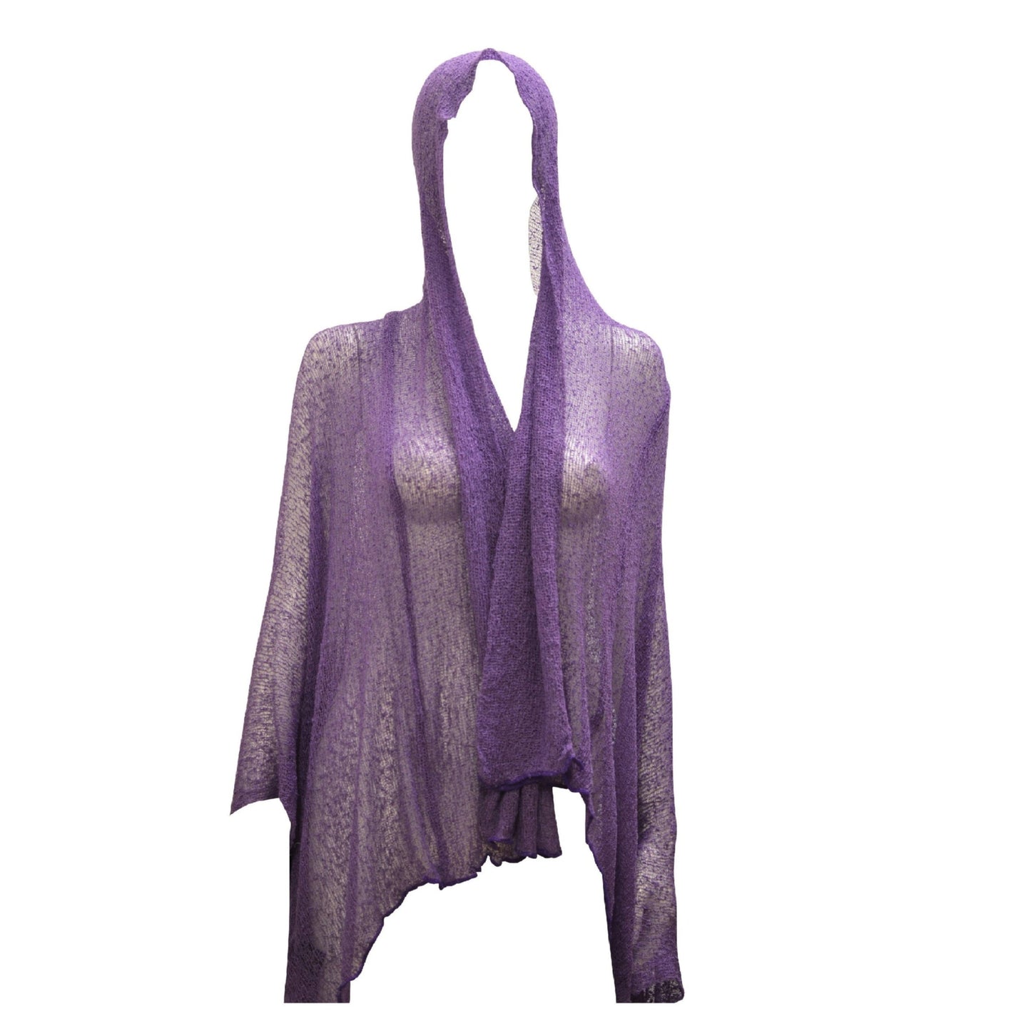 Womens Knit Shrug Boho Crochet Hood Cardigan Long Cover up Top Free Size 14-20 Dark Purple