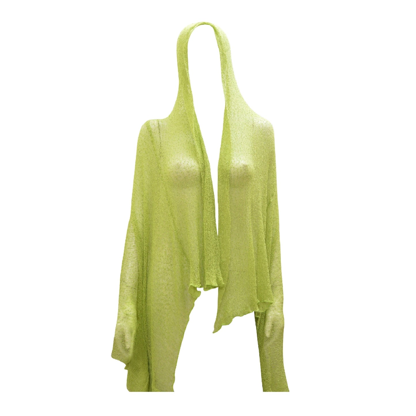 Womens Knit Shrug Boho Crochet Hood Cardigan Long Cover up Top Free Size 14-20 Lime