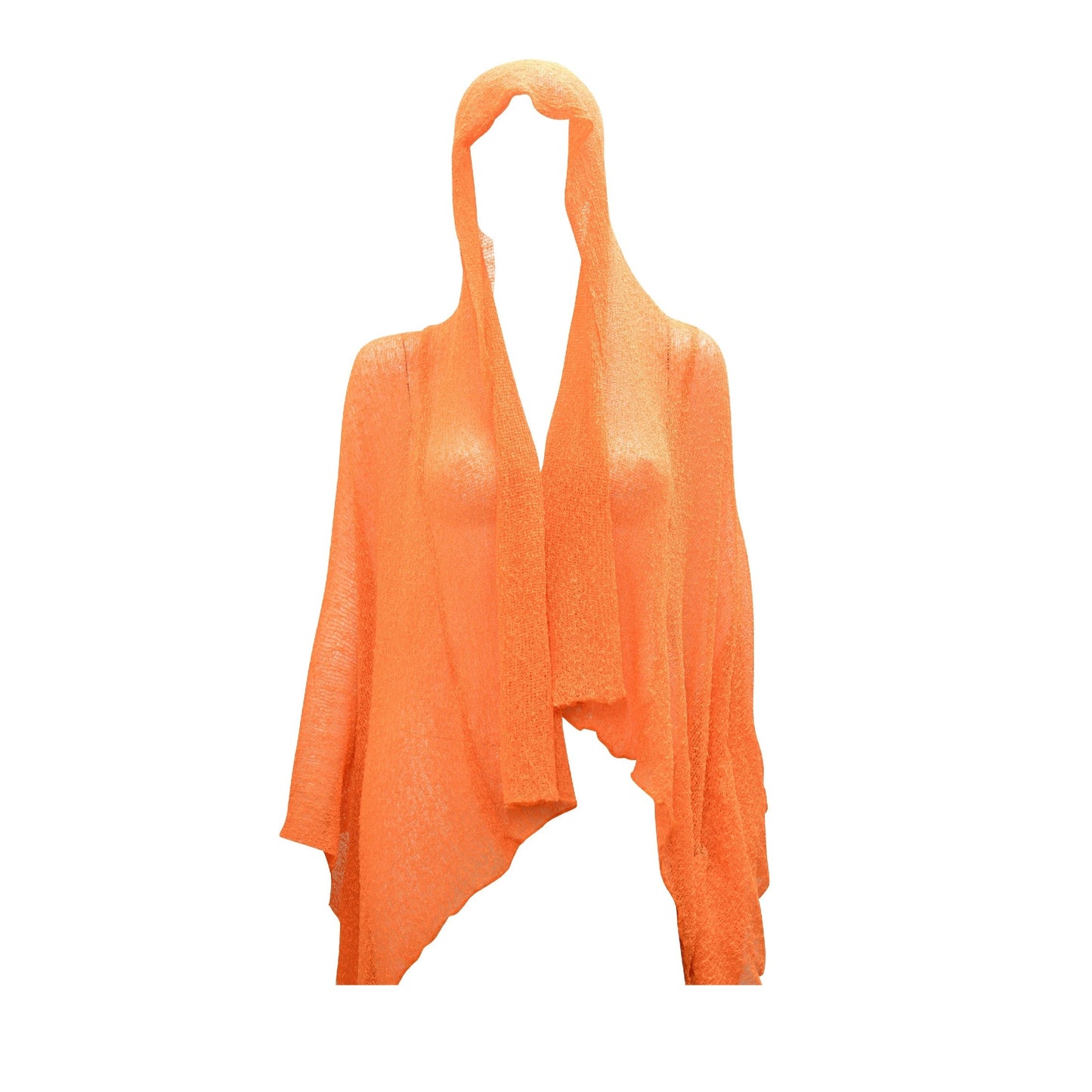 Womens Knit Shrug Boho Crochet Hood Cardigan Long Cover up Top Free Size 14-20 Orange