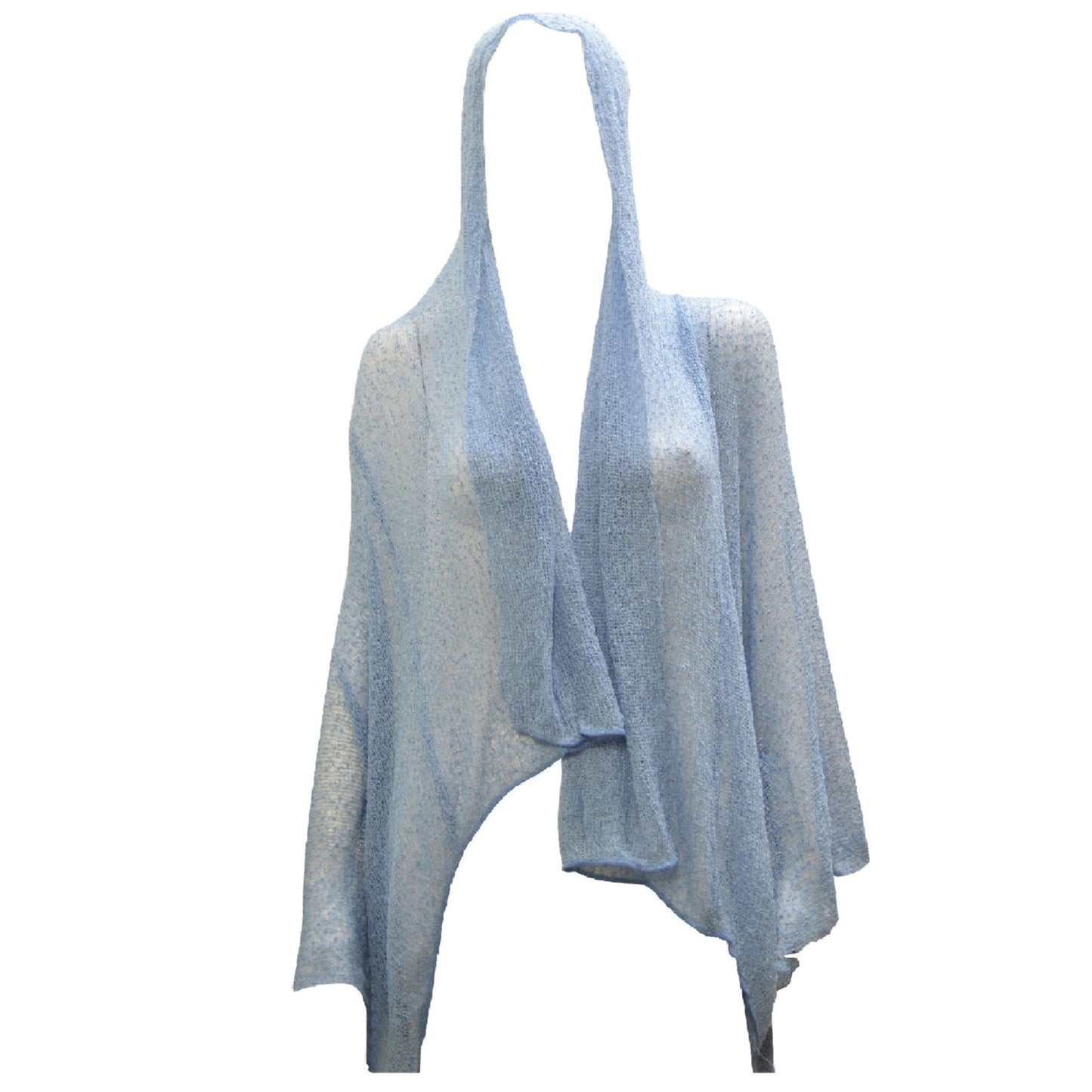 Womens Knit Shrug Boho Crochet Hood Cardigan Long Cover up Top Free Size 14-20 Mid Blue