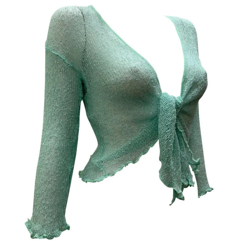 Women's Boho Knit Shrug Chic Crochet style Cardigan onesize Up To 20 Mint Green