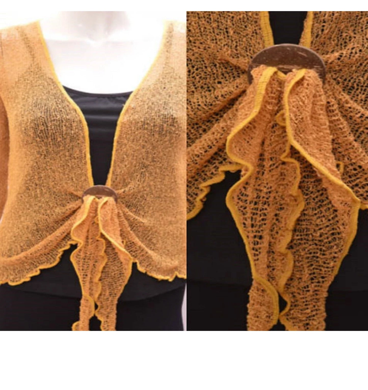 Women's Boho Knit Shrug Chic Crochet style Cardigan onesize Up To 20 Mustard