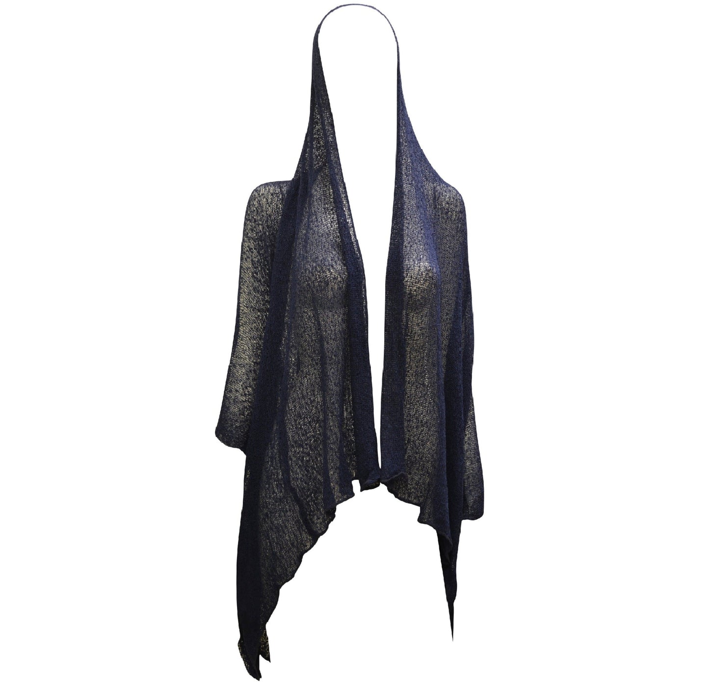 Womens Knit Shrug Boho Crochet Hood Cardigan Long Cover up Top Free Size 14-20 Navy