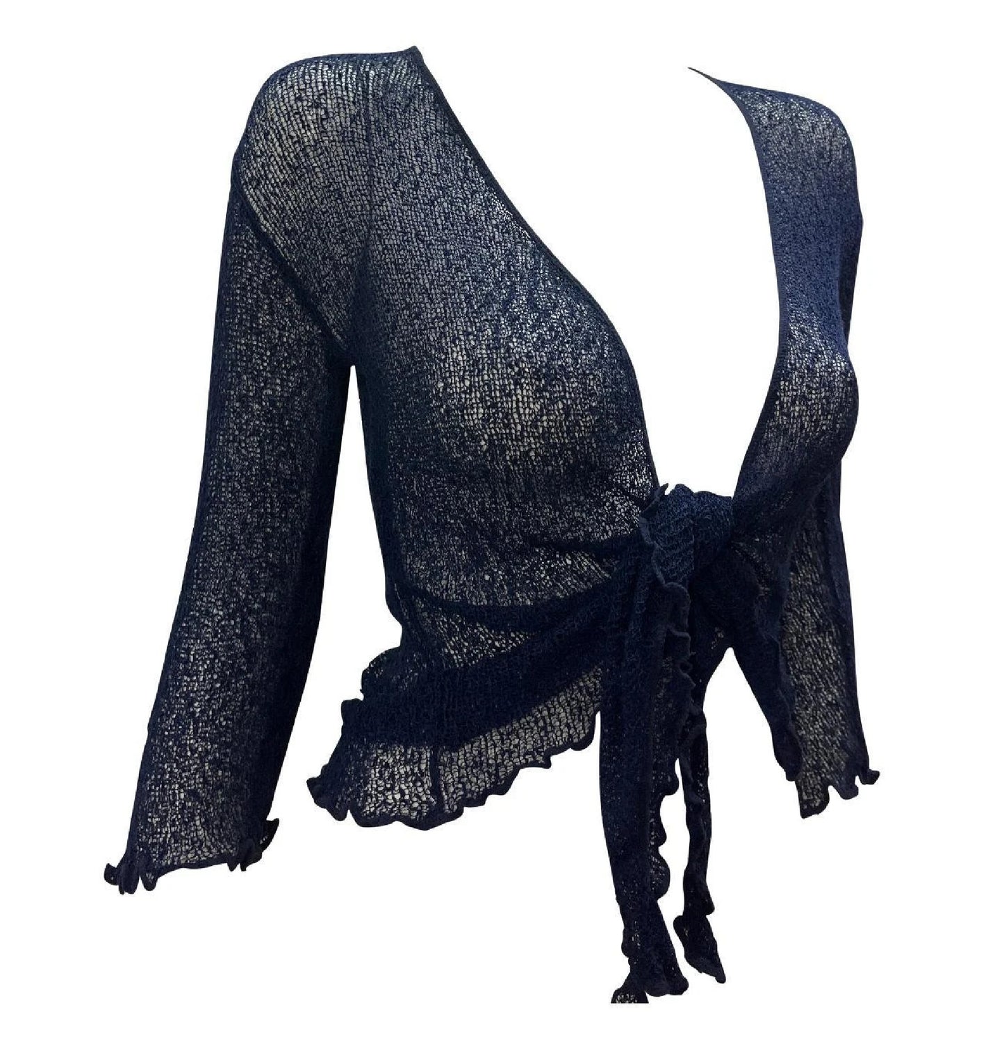 Women's Boho Knit Shrug Chic Crochet style Cardigan onesize Up To 20 Navy