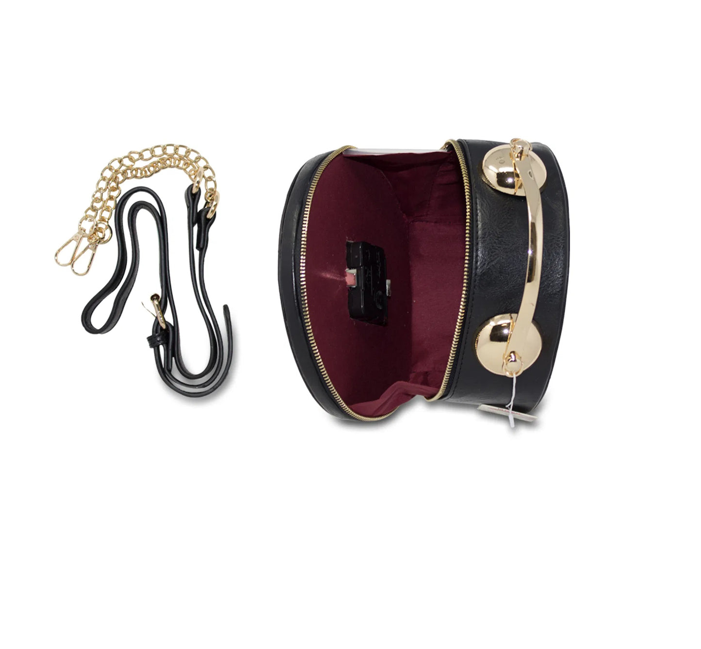 STATEMENT VINTAGE ANTIQUE REAL CLOCK TOTE BAG STEAMPUNK STYLE BLACK PORTABLE HANDBAG