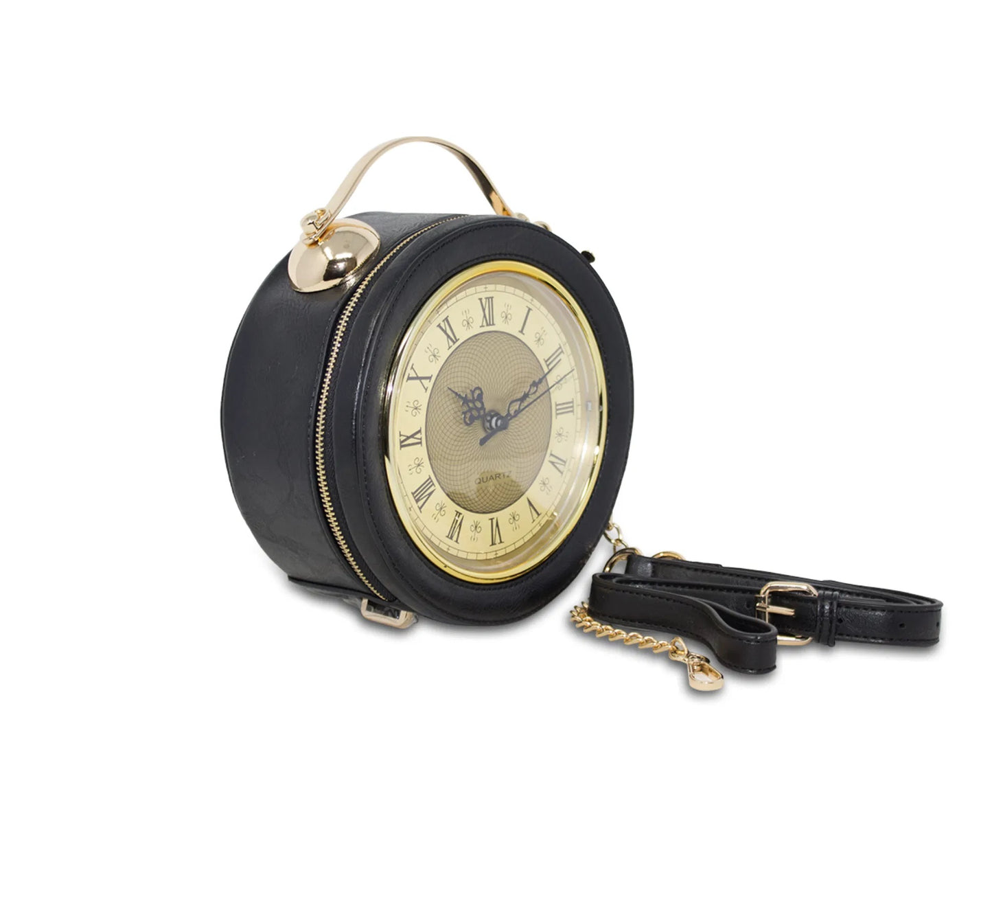 STATEMENT VINTAGE ANTIQUE REAL CLOCK TOTE BAG STEAMPUNK STYLE BLACK PORTABLE HANDBAG