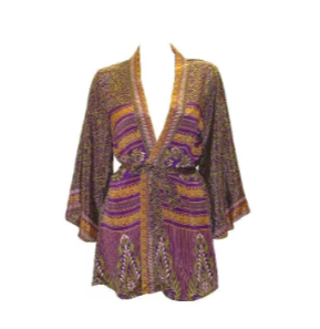 RECYCLED RETRO SARI KIMONO BEACH COVER-UP BOHO MINI ROBE FREE SIZE UP TO 12 P12