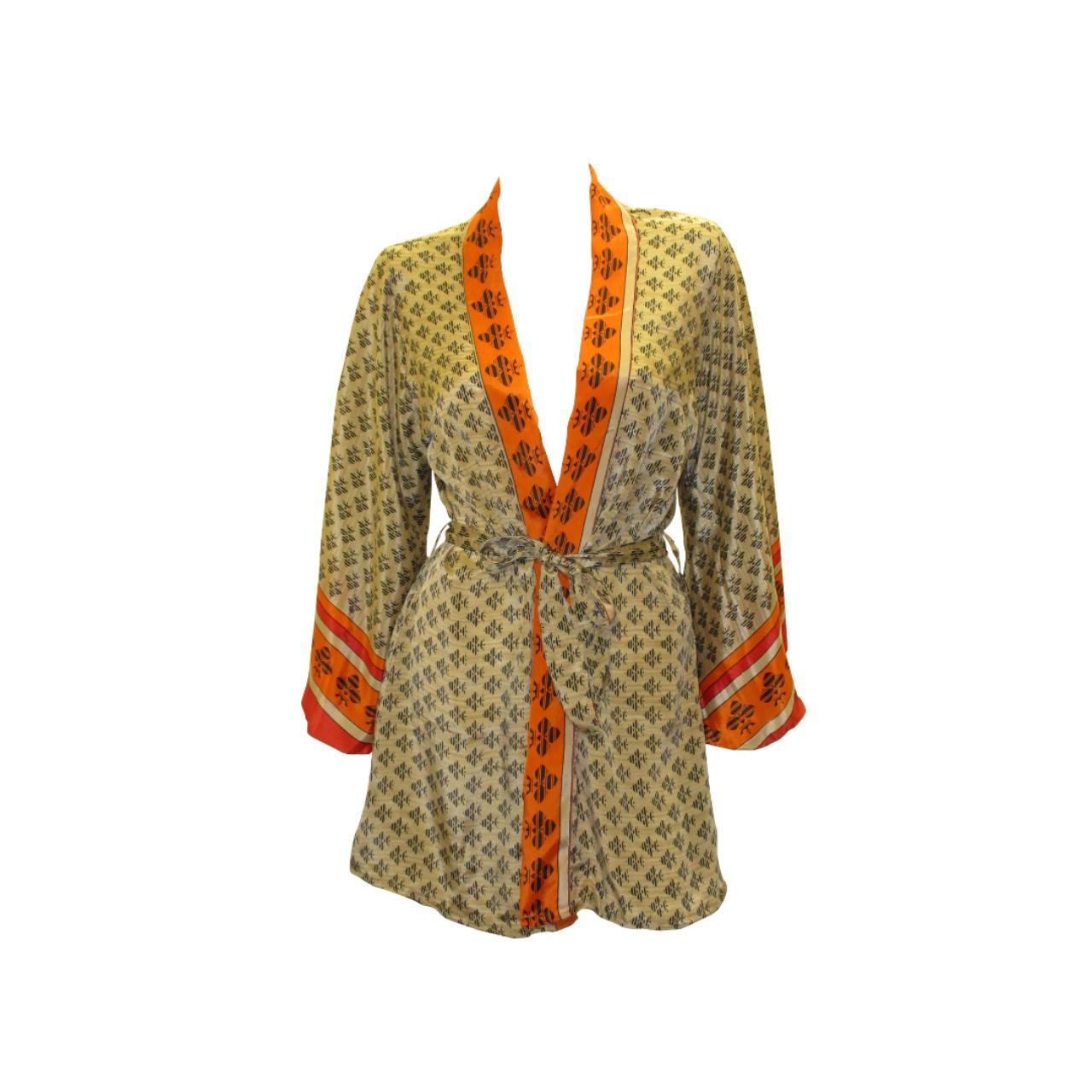 RECYCLED RETRO SARI KIMONO BEACH COVER-UP BOHO MINI ROBE FREE SIZE UP TO 12 P18