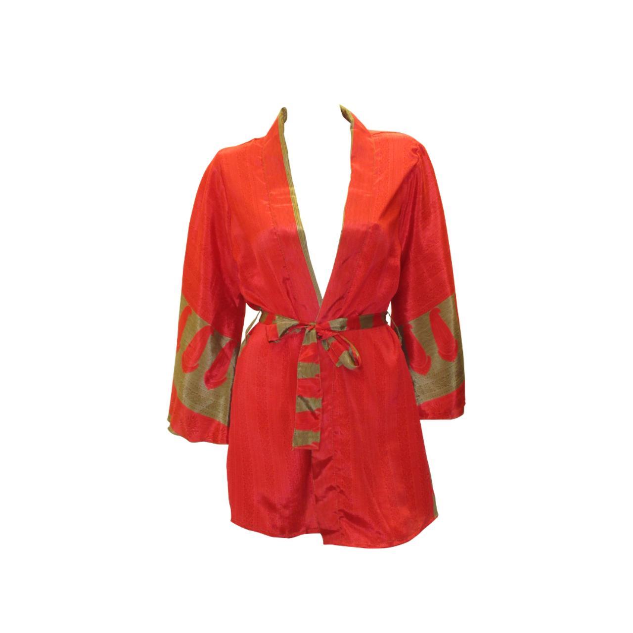 RECYCLED RETRO SARI KIMONO BEACH COVER-UP BOHO MINI ROBE FREE SIZE UP TO 12 P20