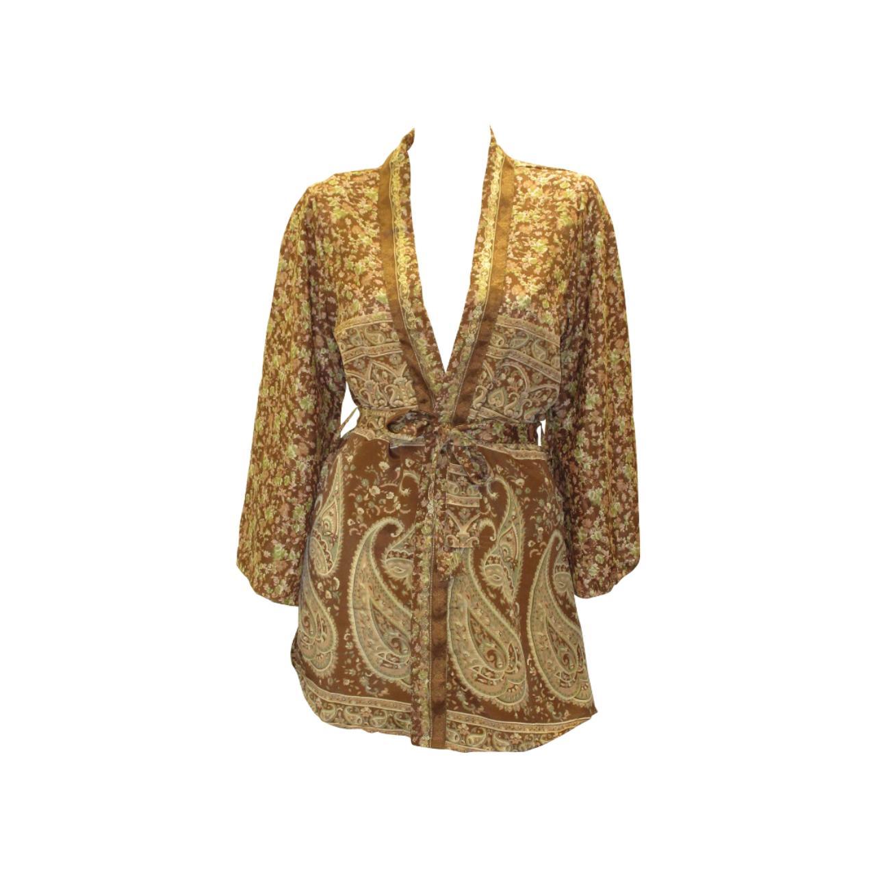 RECYCLED RETRO SARI KIMONO BEACH COVER-UP BOHO MINI ROBE FREE SIZE UP TO 12 P23