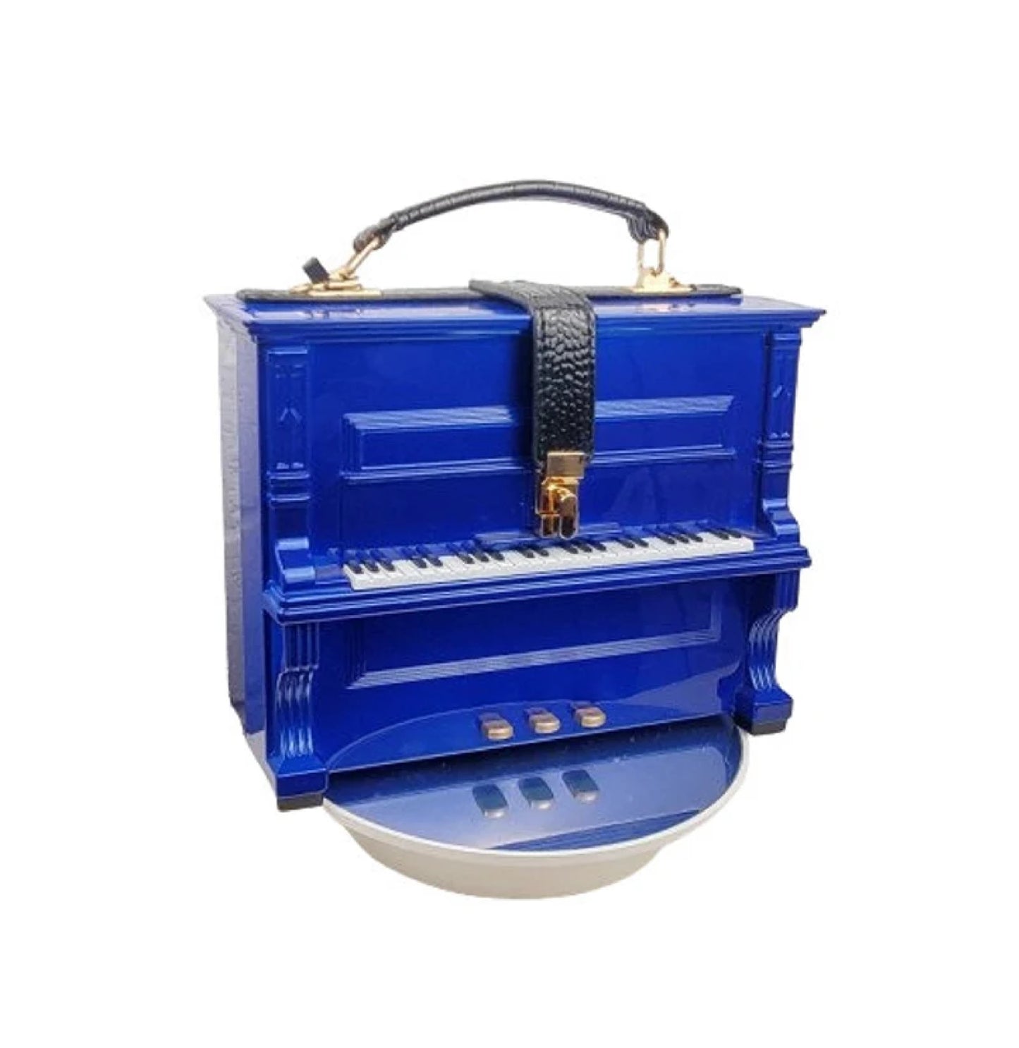 STATEMENT NOVELTY PIANO STYLE TOP HANDLE CLASP DETACHABLE STRAP CROSSBODY BAG BLUE