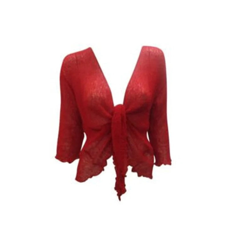 Women's Boho Knit Shrug Chic Crochet style Cardigan onesize Up To 20 Red