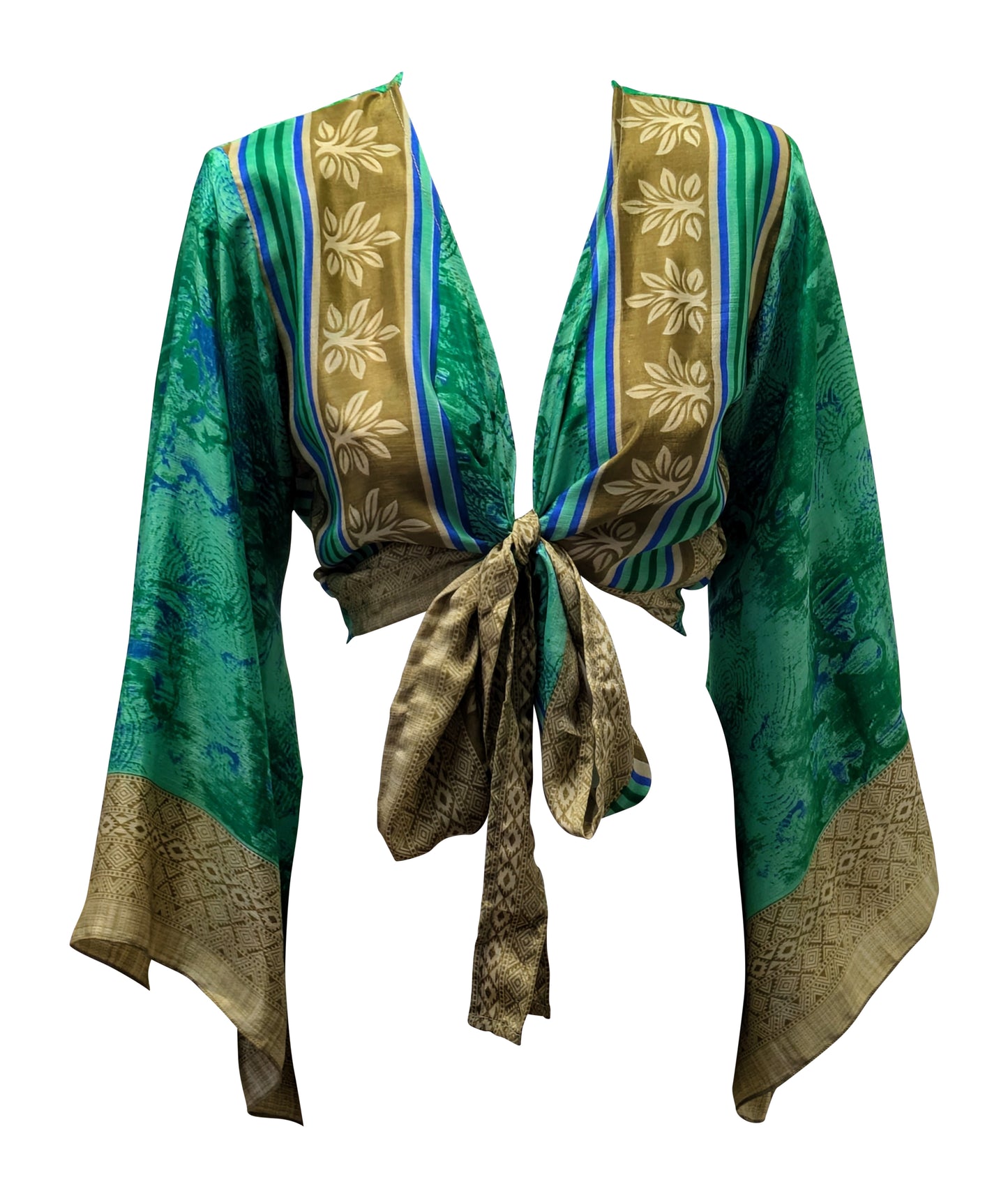 RETRO BELL SLEEVES FRONT KNOT CROP TOP WRAP BLOUSE FREE SIZE UP TO 16 P139