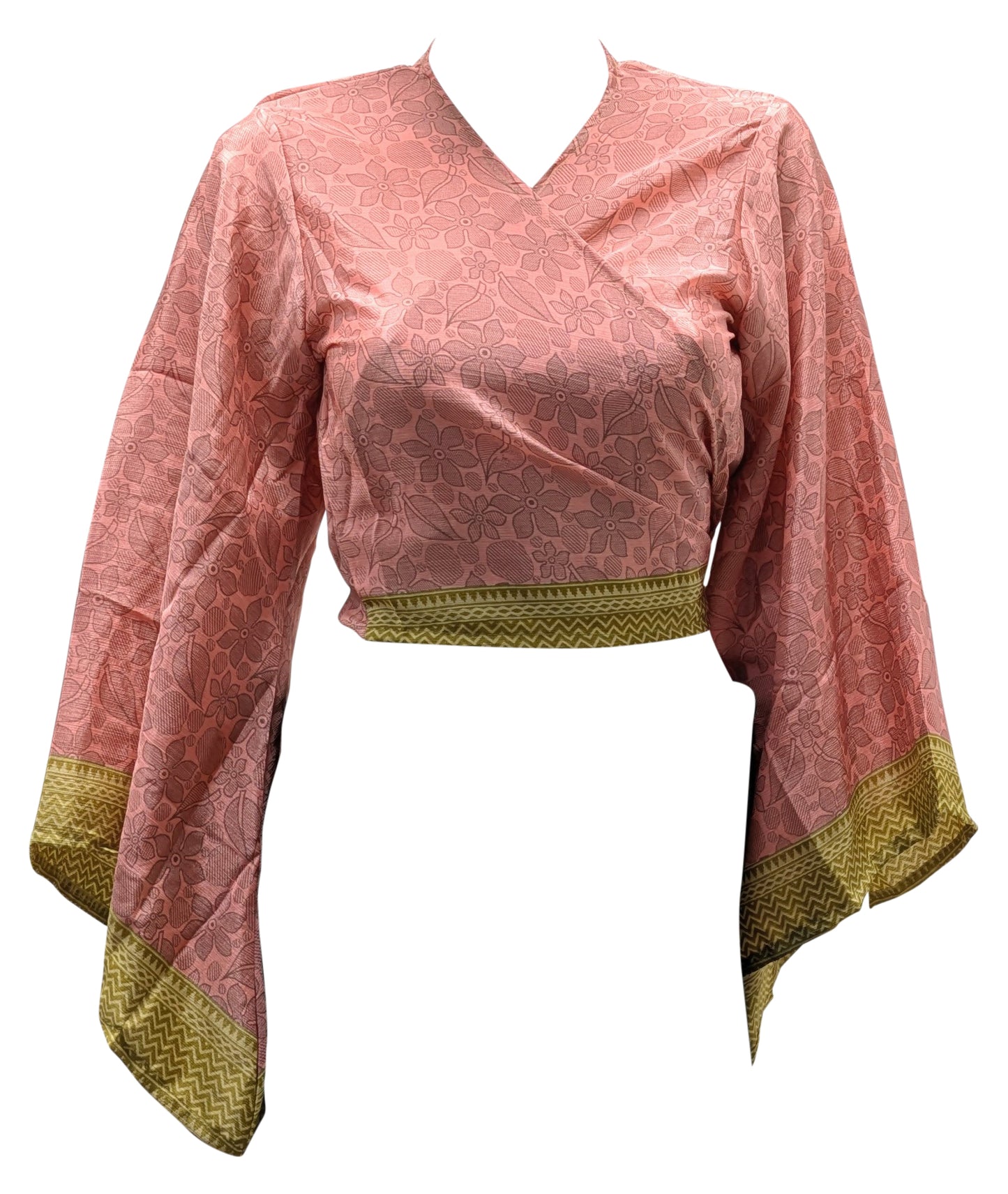 RETRO BELL SLEEVES FRONT KNOT CROP TOP WRAP BLOUSE FREE SIZE UP TO 16 P157