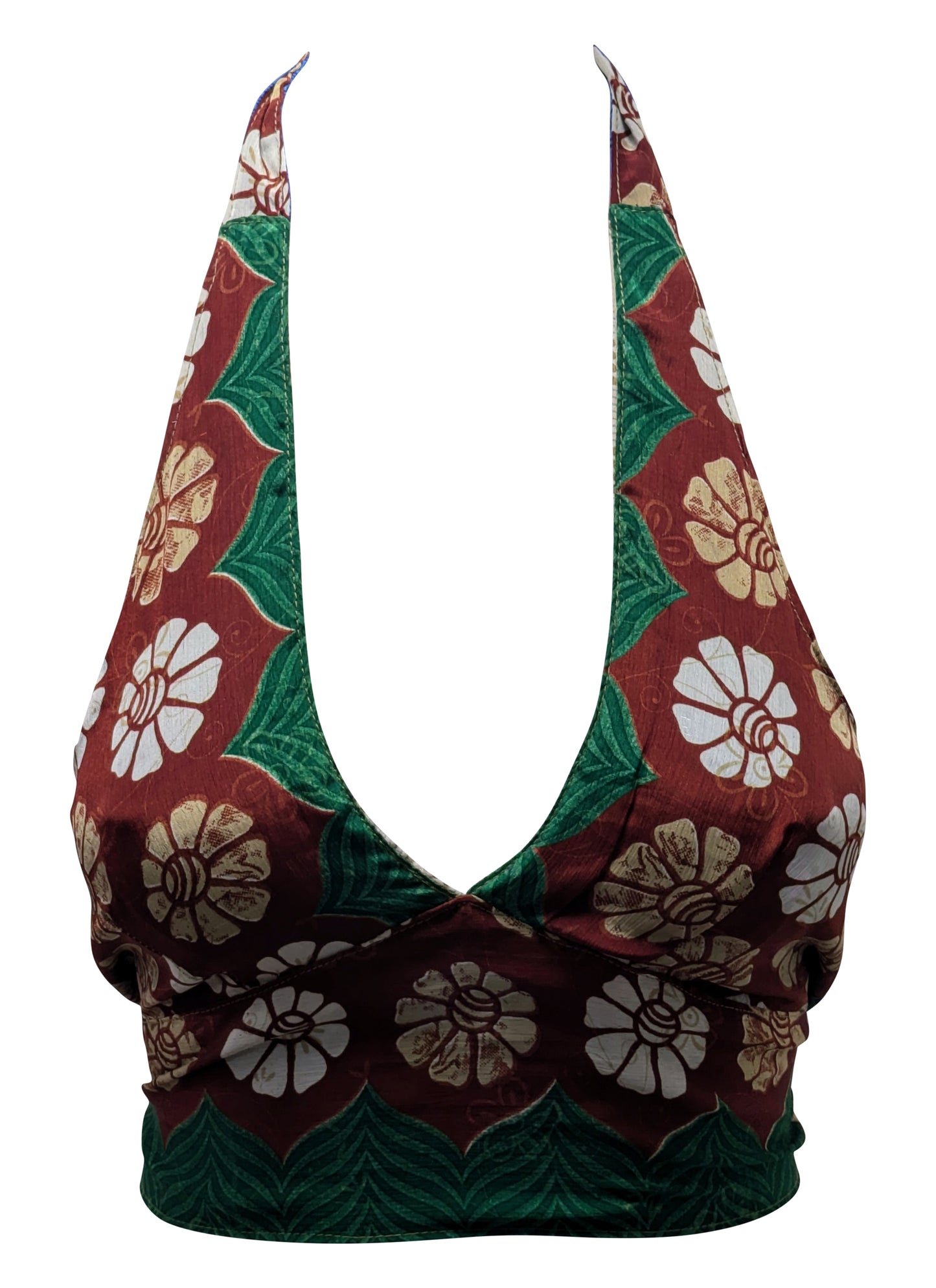 Recycled Reversible Retro Crop Top Boho Festival Halterneck Bralette One Size P177