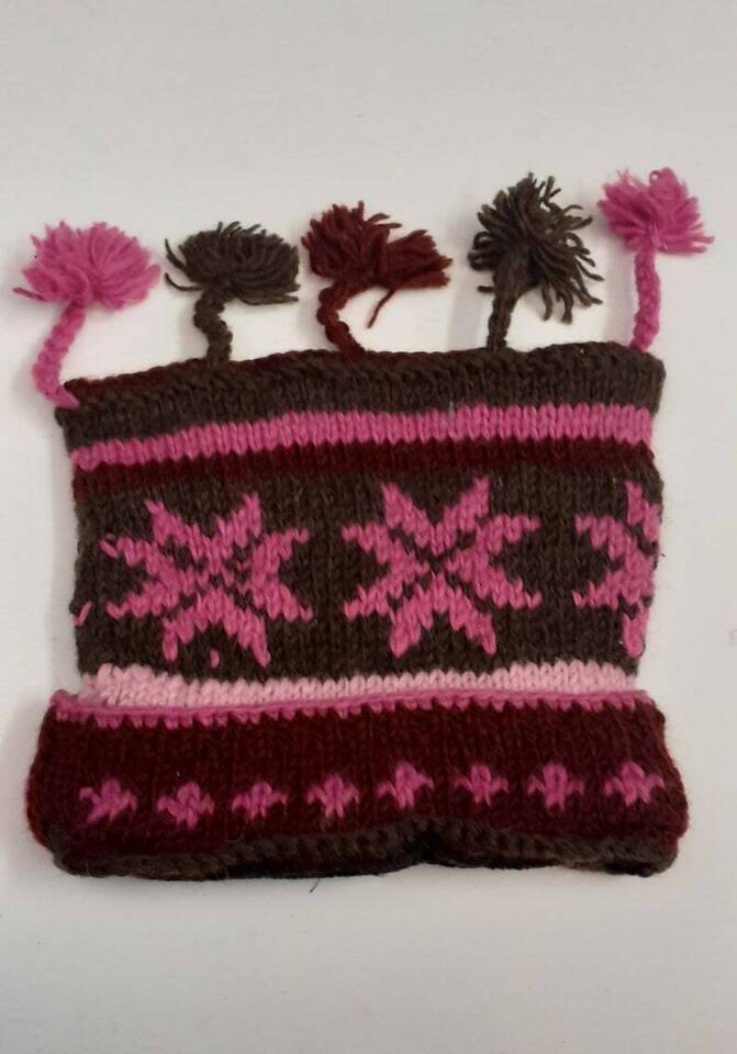 HANDMADE WOOL KNIT WARM WINTER BEANIE MULTI TASSELS BOHO FLEECE LINED HAT P404