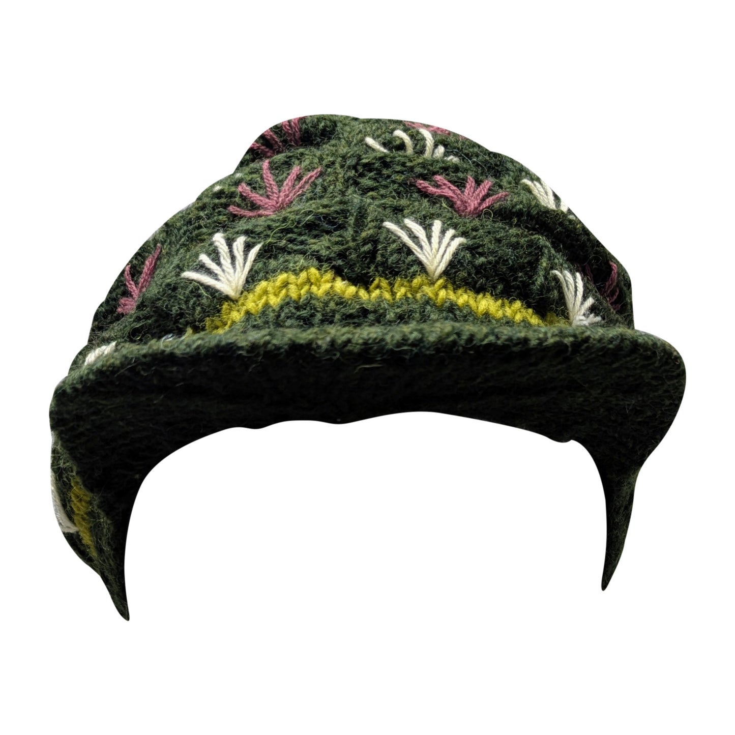 Recycled Hand Knit Tiered Wool Crochet Winter Fleece Lined Baker Hat P14