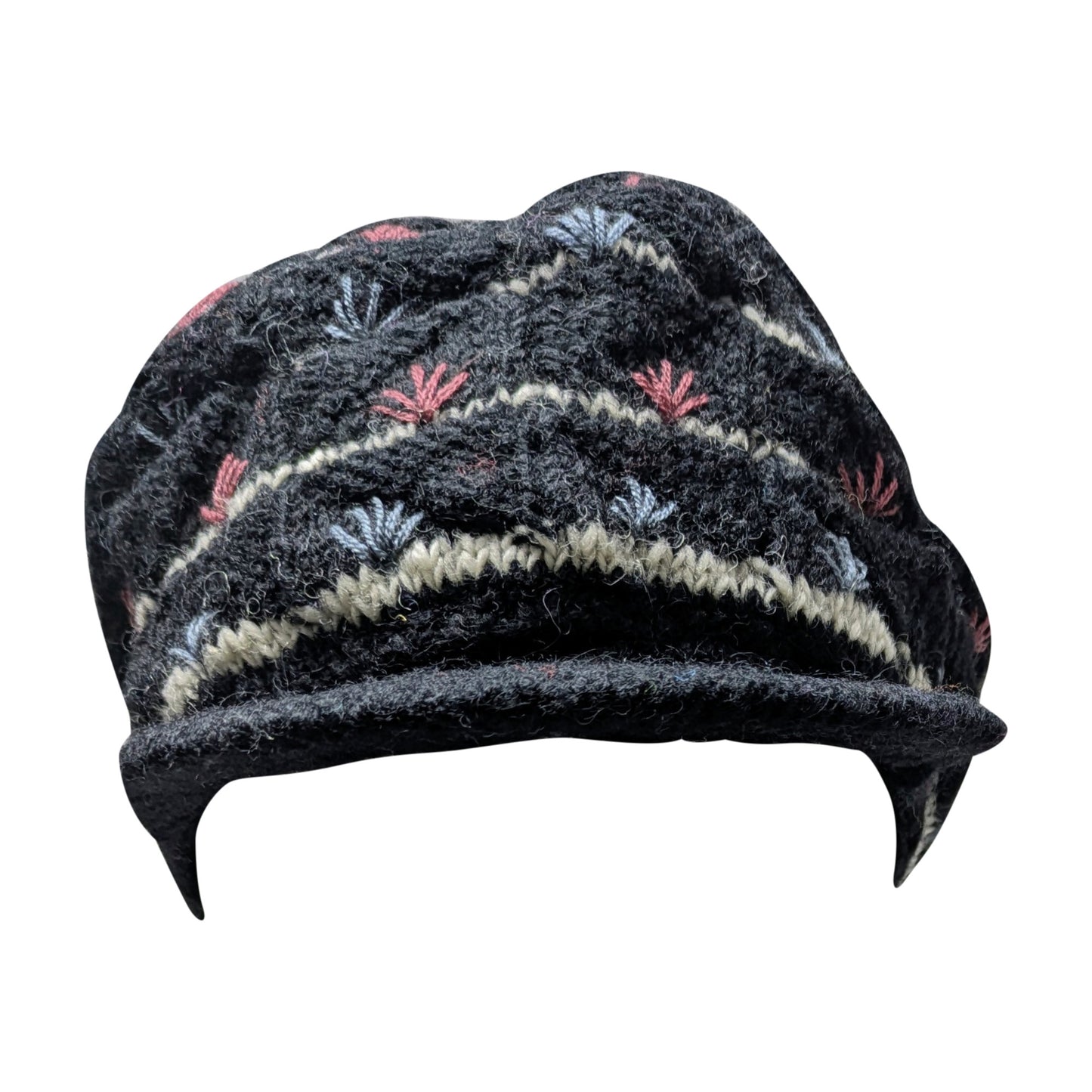 Recycled Hand Knit Tiered Wool Crochet Winter Fleece Lined Baker Hat P16