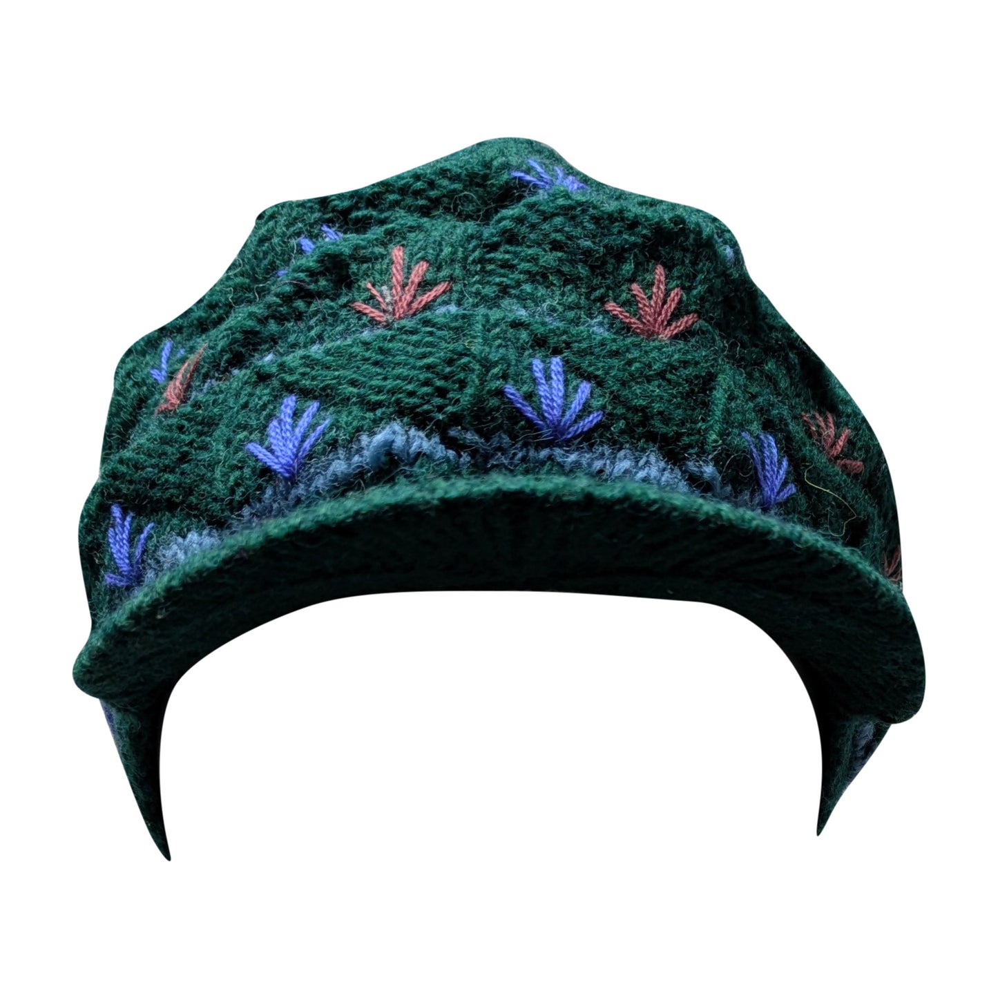 Recycled Hand Knit Tiered Wool Crochet Winter Fleece Lined Baker Hat P17