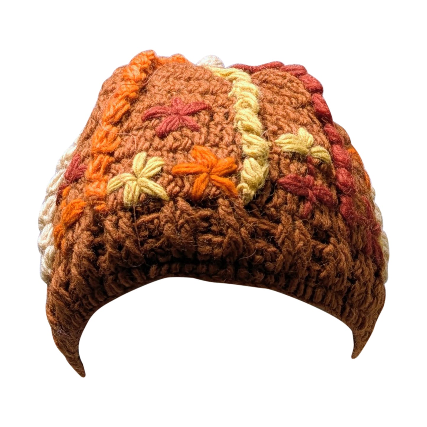 Recycled Hand Knit Squiggle Tassel Embroidered Fleece Lined Boho Beanie Cap Hat P3