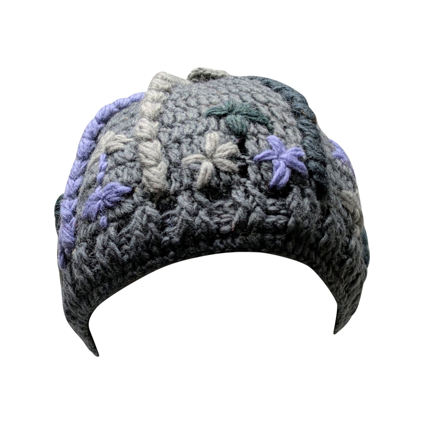 Recycled Hand Knit Squiggle Tassel Embroidered Fleece Lined Boho Beanie Cap Hat P7