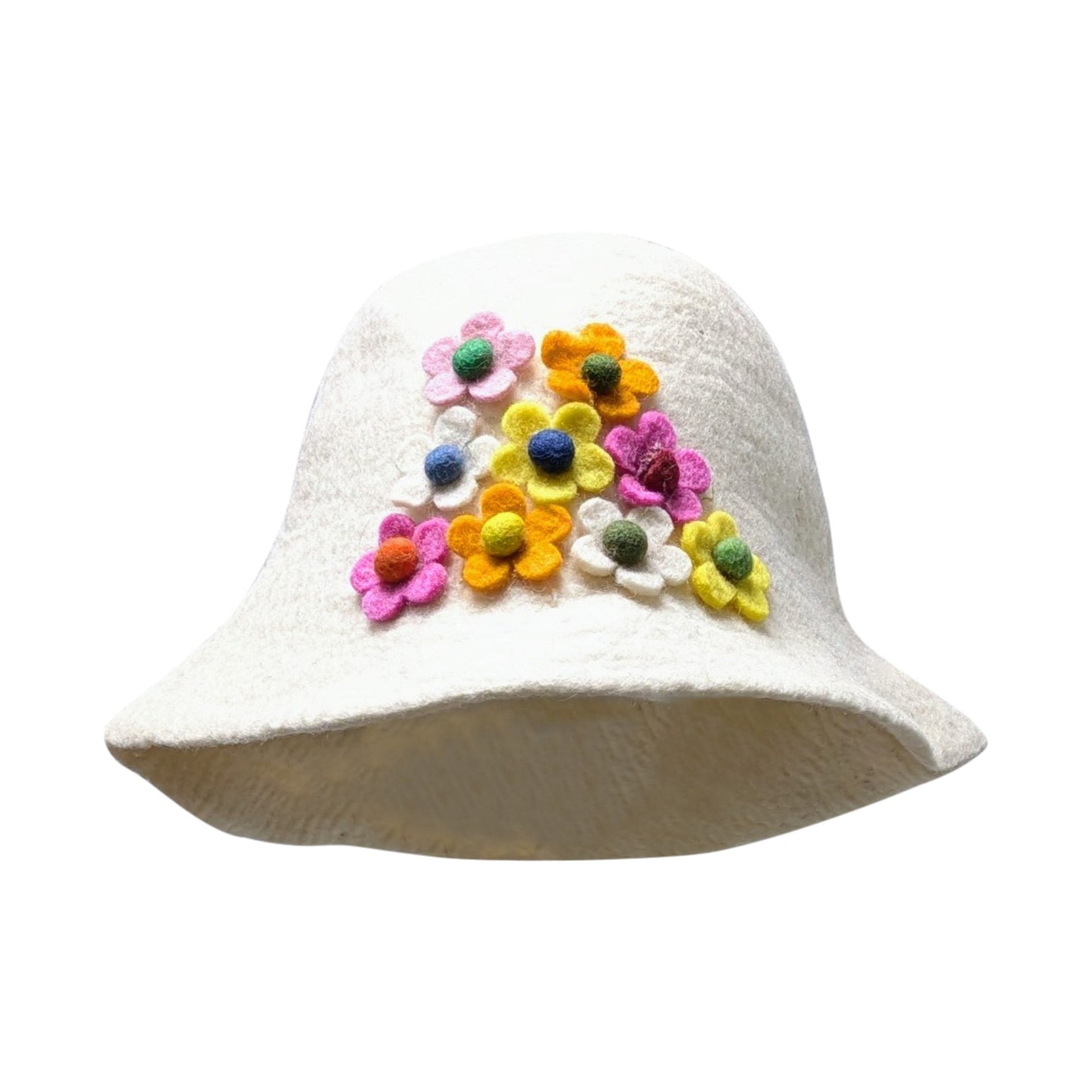 Recycled 100% Felt Handmade Flower Design Boho Boho Bauble Winter Bucket Hat P3