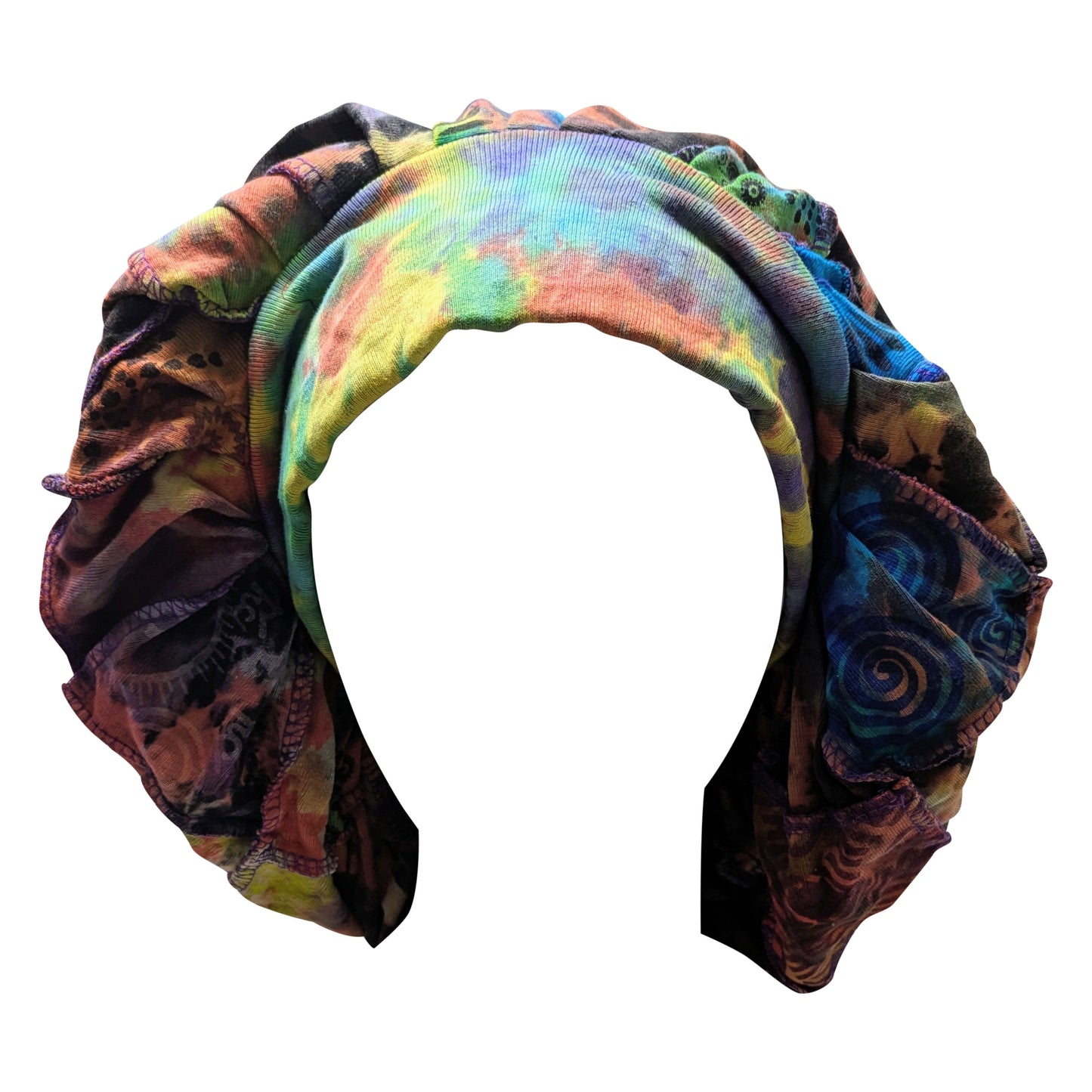 Recycled Reversible Bohemian Patchwork Block Print Wide Band Bonnet Winter Hat P2