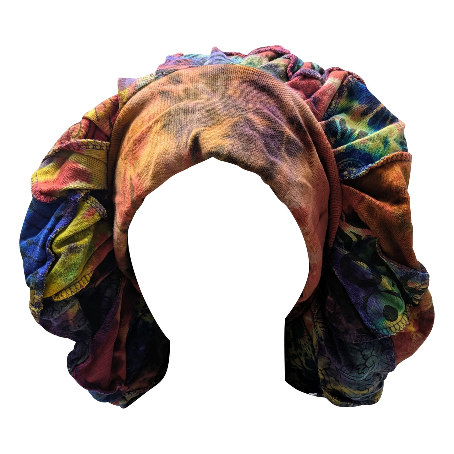 Recycled Reversible Bohemian Patchwork Block Print Wide Band Bonnet Winter Hat P3