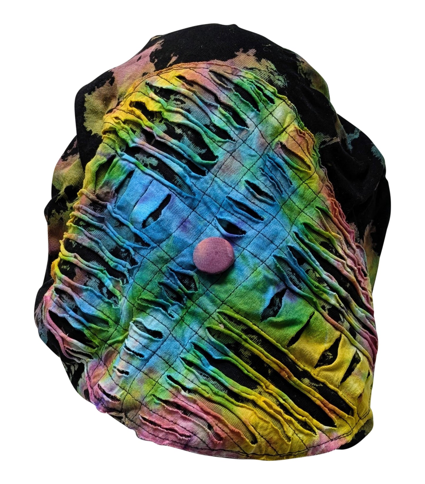 Recycled Bohemian Distressed Look Tie Dye Wide Band Bonnet Winter Hat P4